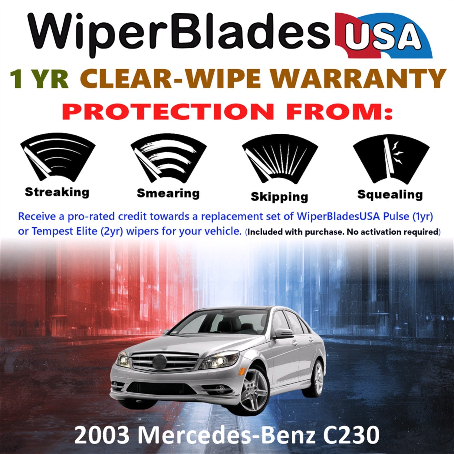 2003 Mercedes-Benz C230 Front Wiper blades Set Includes 1yr Wear Warranty & Free Delivery