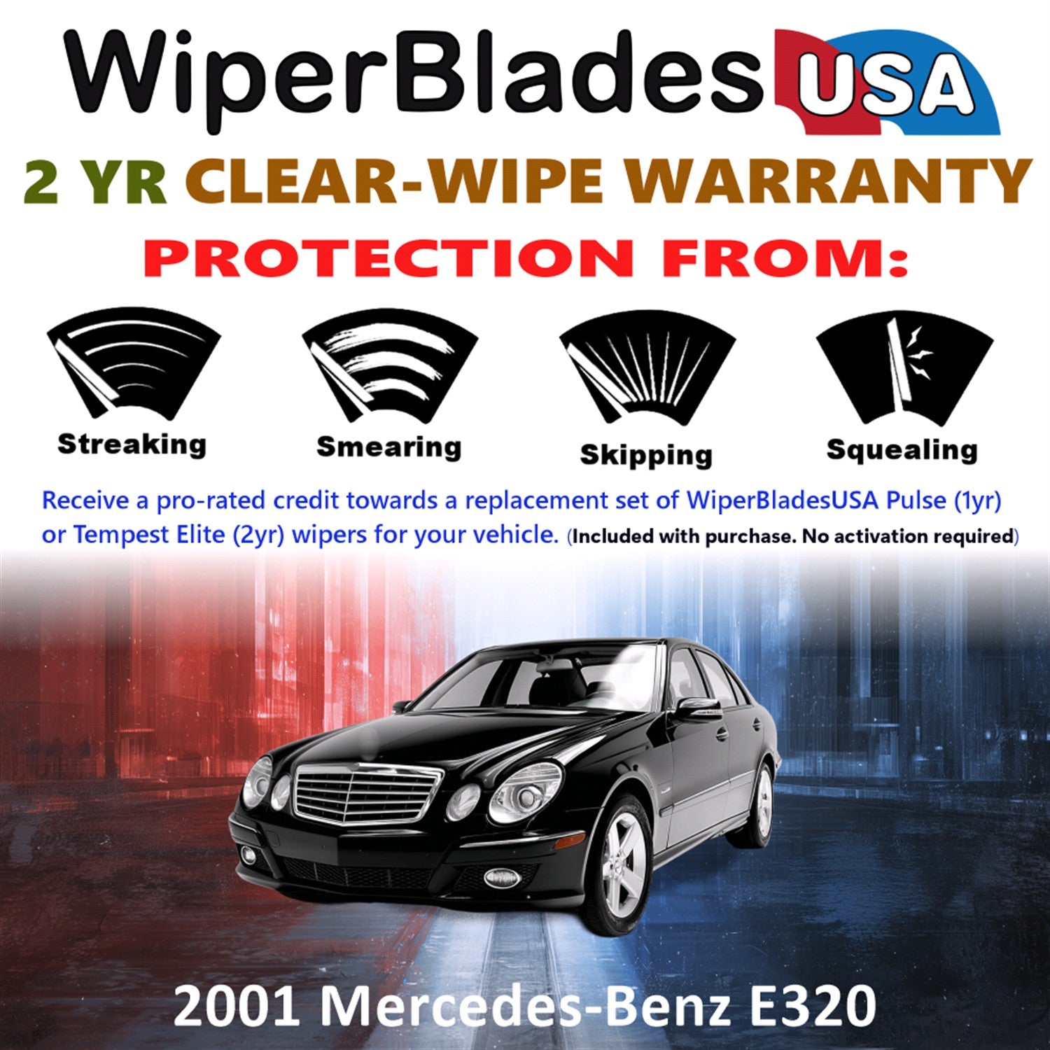 2001 Mercedes-Benz E320 Front w/Rear Wiper blades Set  Includes 2yr Wear Warranty & Free Delivery