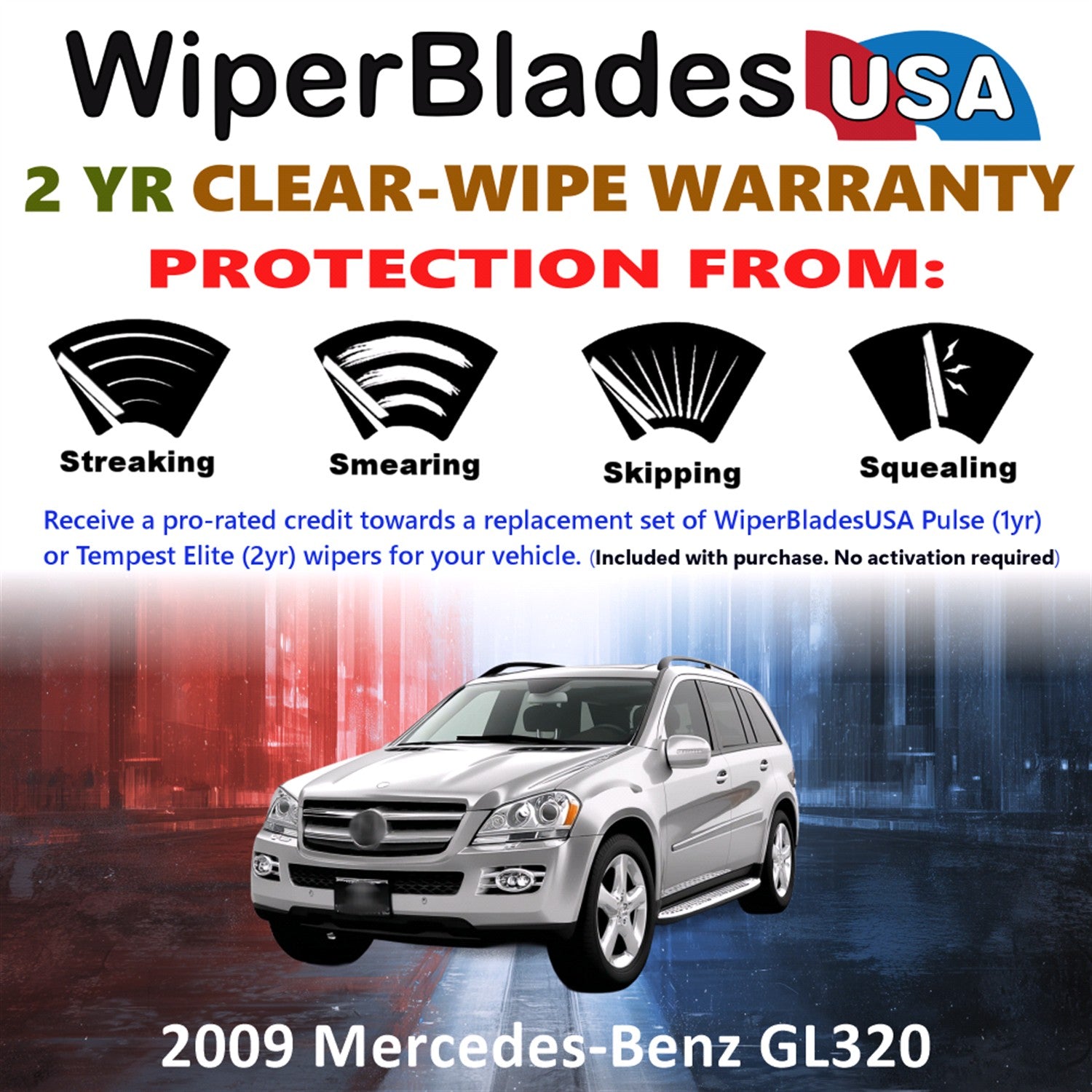 2009 Mercedes-Benz GL320 Front w/Rear Wiper blades Set  Includes 2yr Wear Warranty & Free Delivery