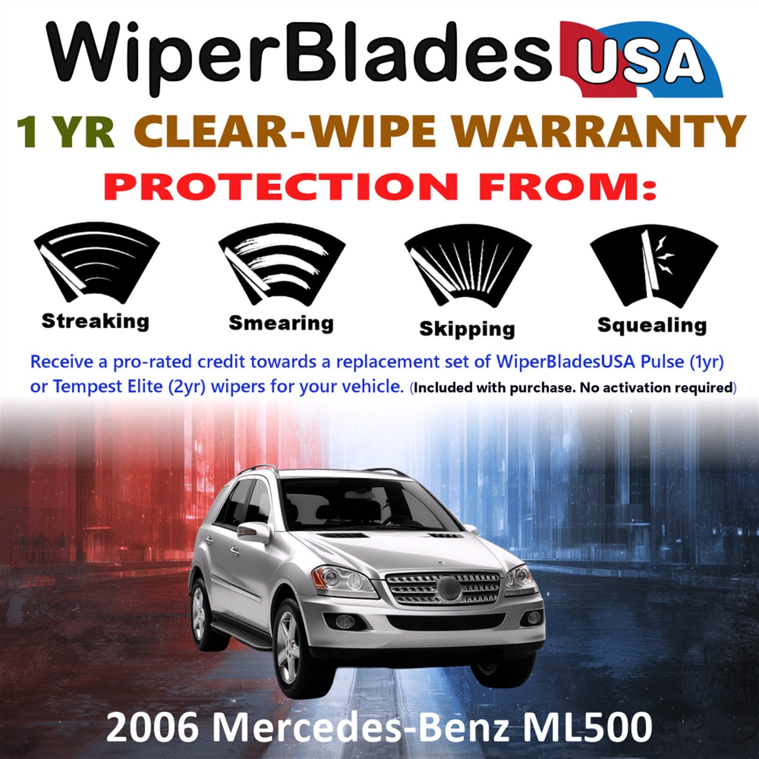 2006 Mercedes-Benz ML500 Front w/Rear Wiper blades Set Includes 1yr Wear Warranty & Free Delivery