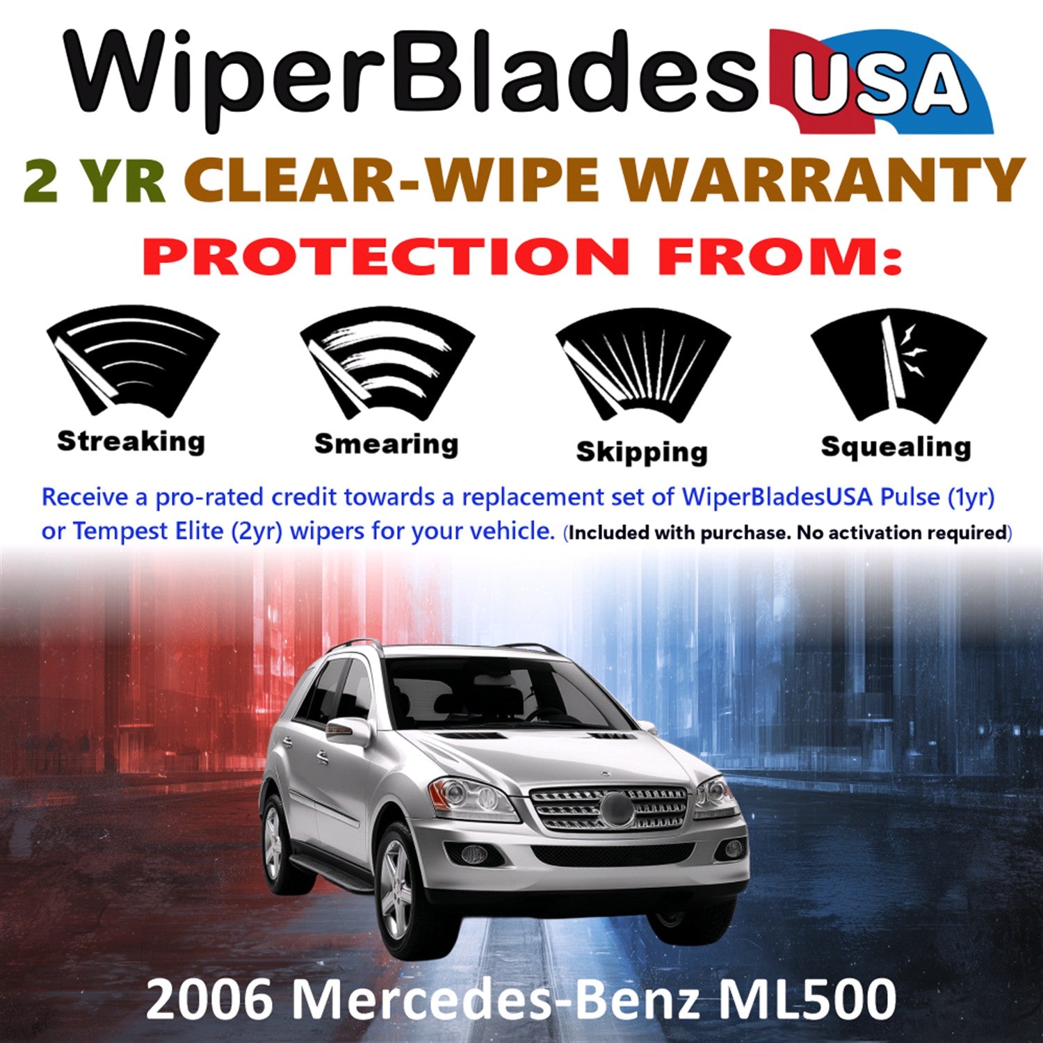 2006 Mercedes-Benz ML500 Front w/Rear Wiper blades Set  Includes 2yr Wear Warranty & Free Delivery