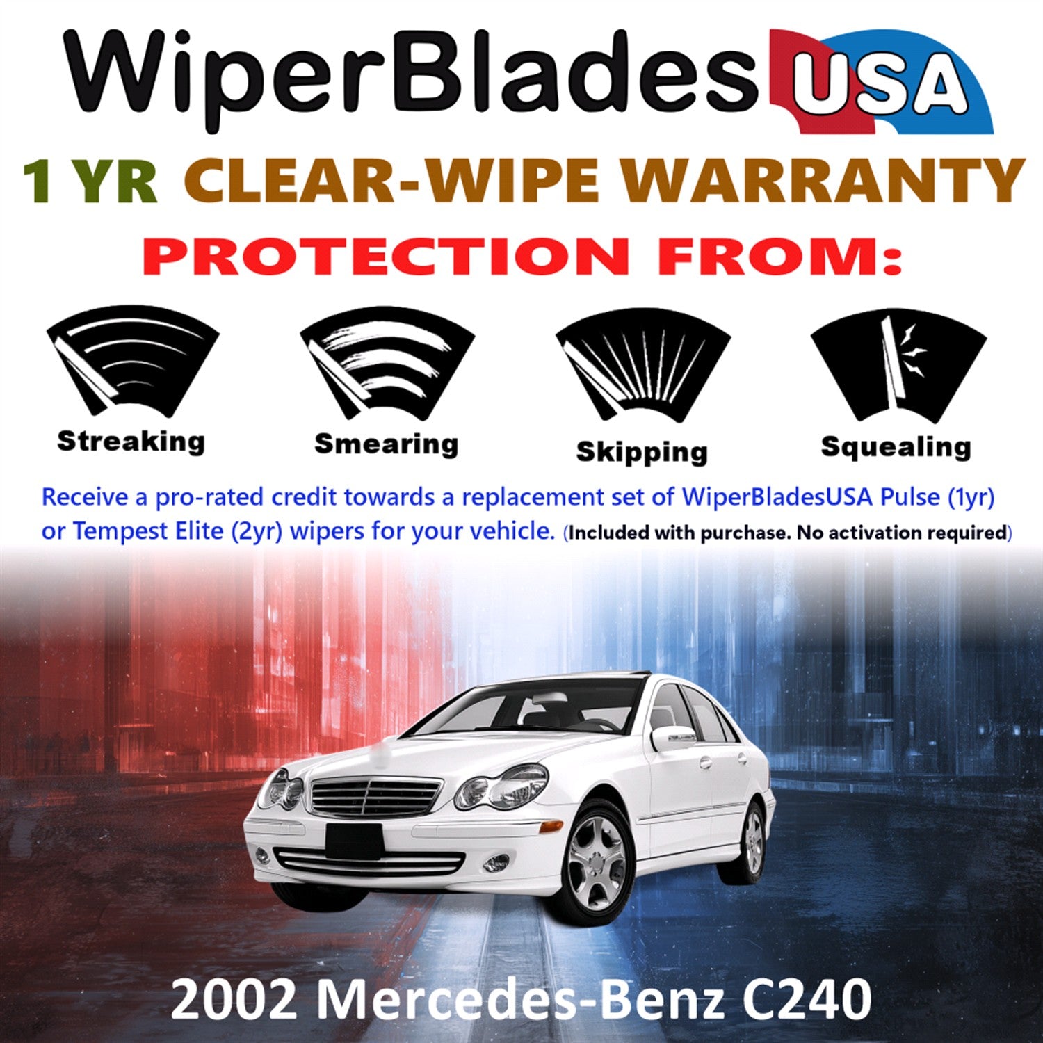 2002 Mercedes-Benz C240 Front w/Rear Wiper blades Set Includes 1yr Wear Warranty & Free Delivery