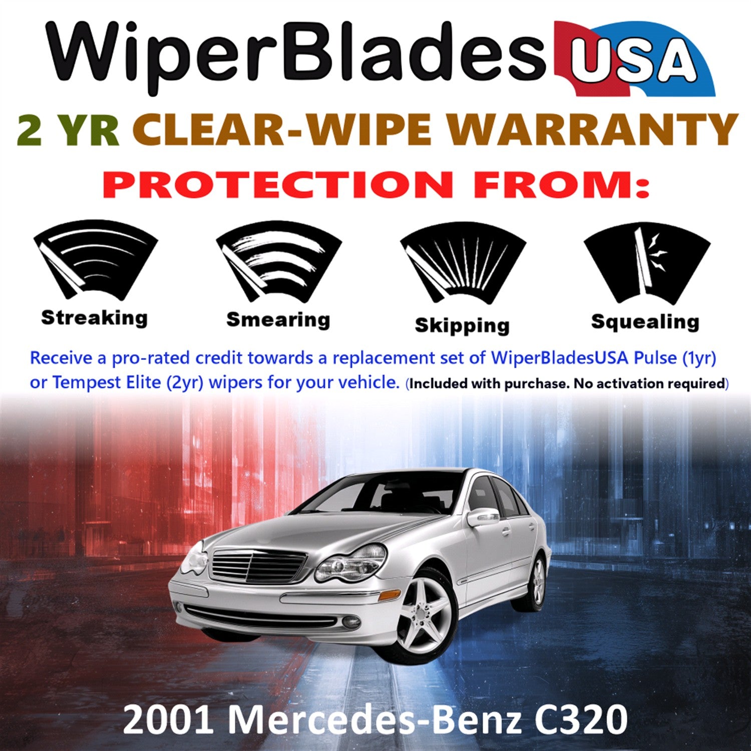 2001 Mercedes-Benz C320 Front w/Rear Wiper blades Set  Includes 2yr Wear Warranty & Free Delivery