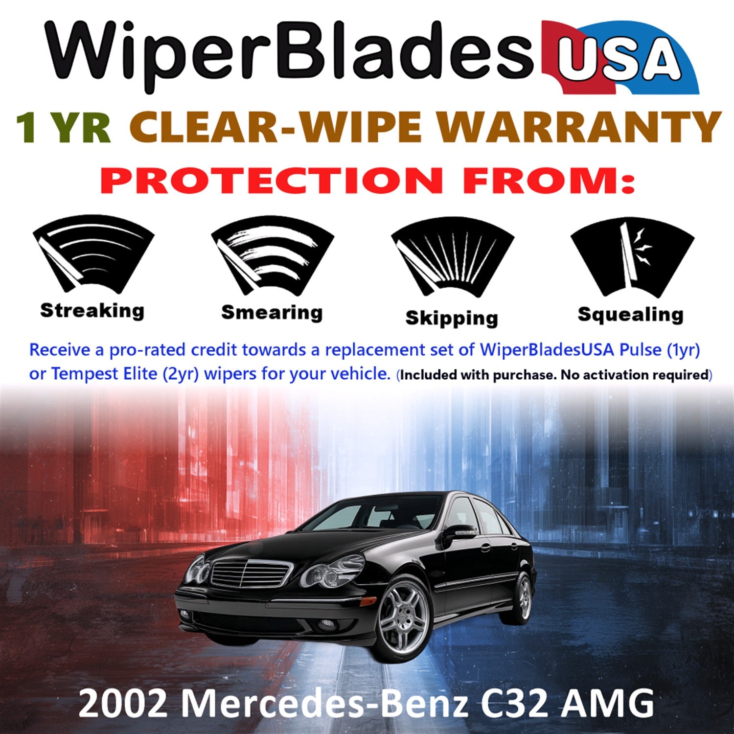 2002 Mercedes-Benz C32 AMG Front w/Rear Wiper blades Set Includes 1yr Wear Warranty & Free Delivery