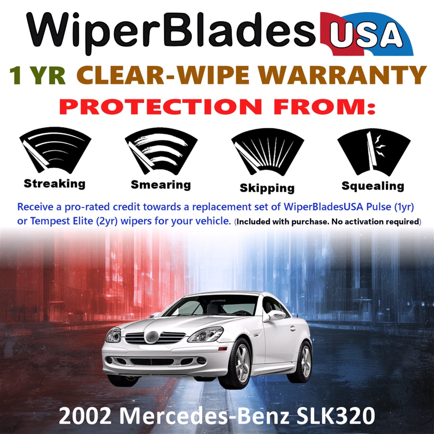2002 Mercedes-Benz SLK320 Front Wiper blades Set Includes 1yr Wear Warranty & Free Delivery