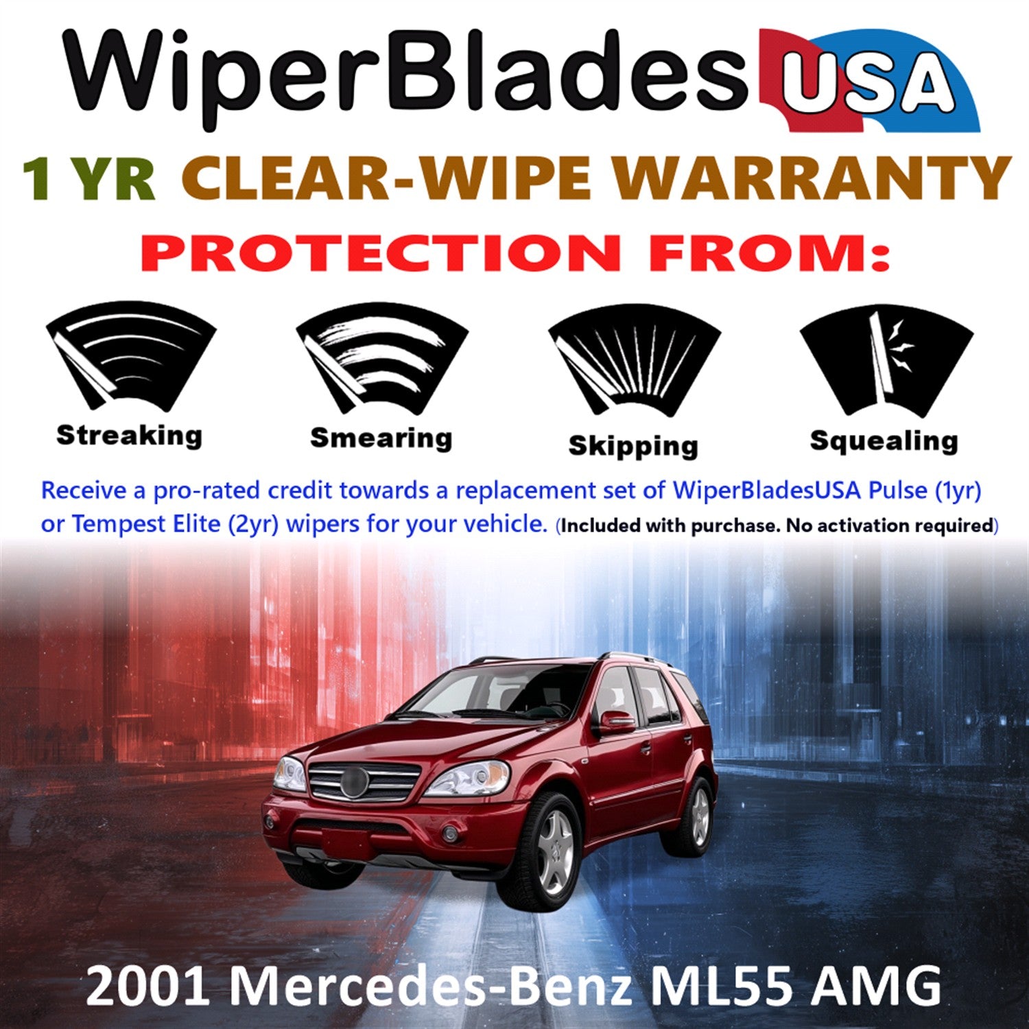 2001 Mercedes-Benz ML55 AMG Front Wiper blades Set Includes 1yr Wear Warranty & Free Delivery