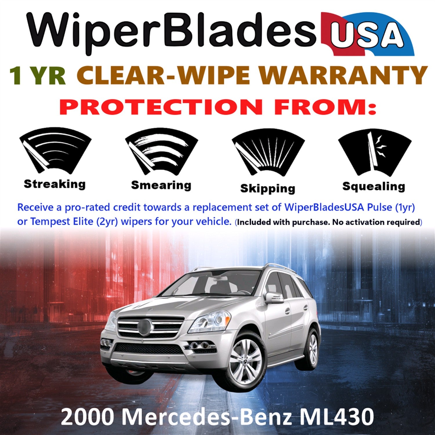 2000 Mercedes-Benz ML430 Front Wiper blades Set Includes 1yr Wear Warranty & Free Delivery