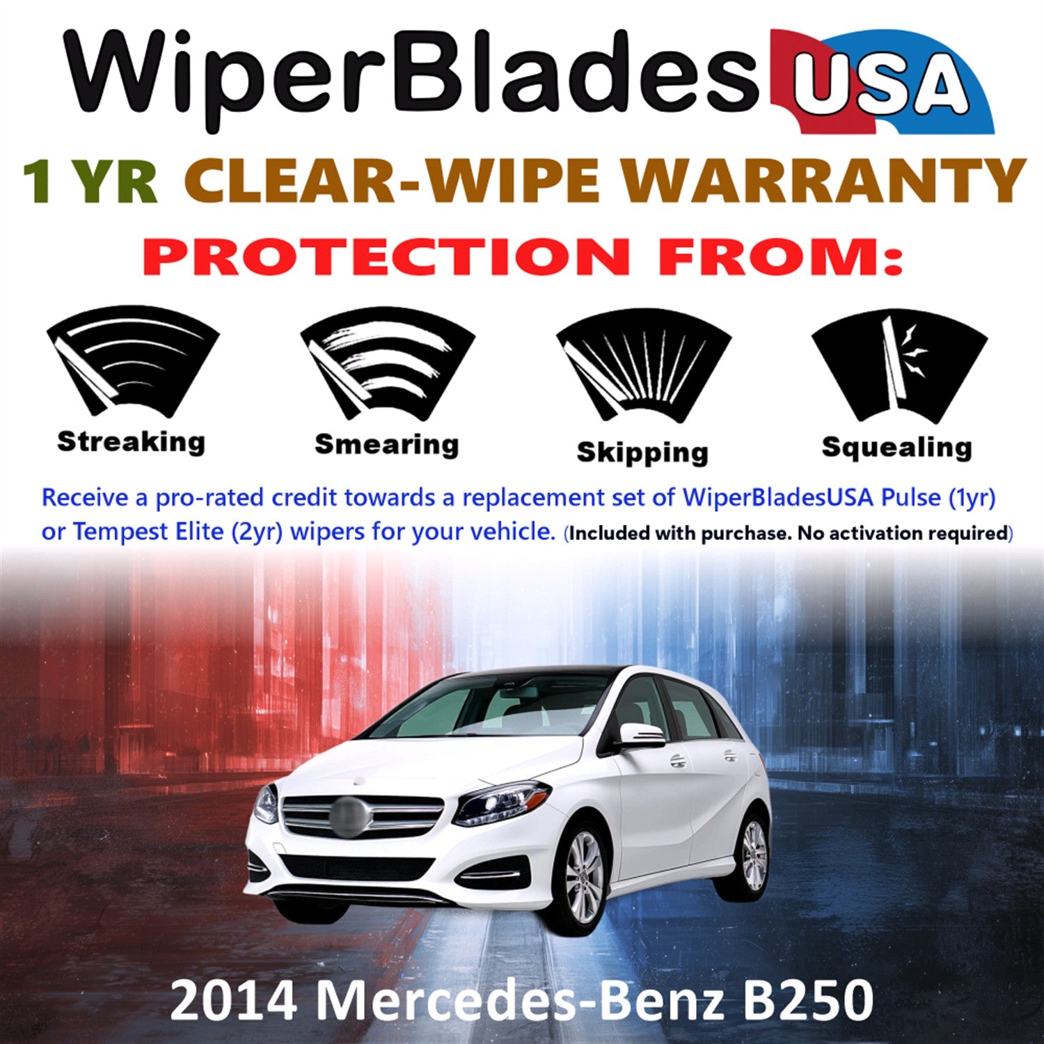 2014 Mercedes-Benz B250 Front w/Rear Wiper blades Set Includes 1yr Wear Warranty & Free Delivery