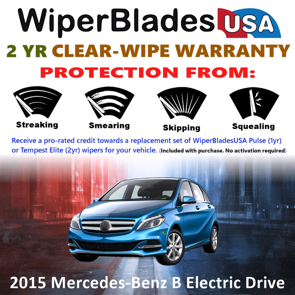 2015 Mercedes-Benz B Electric Drive Front w/Rear Wiper blades Set  Includes 2yr Wear Warranty & Free Delivery