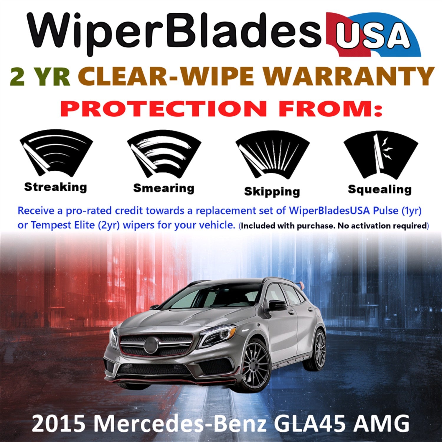 2015 Mercedes-Benz GLA45 AMG Front w/Rear Wiper blades Set  Includes 2yr Wear Warranty & Free Delivery