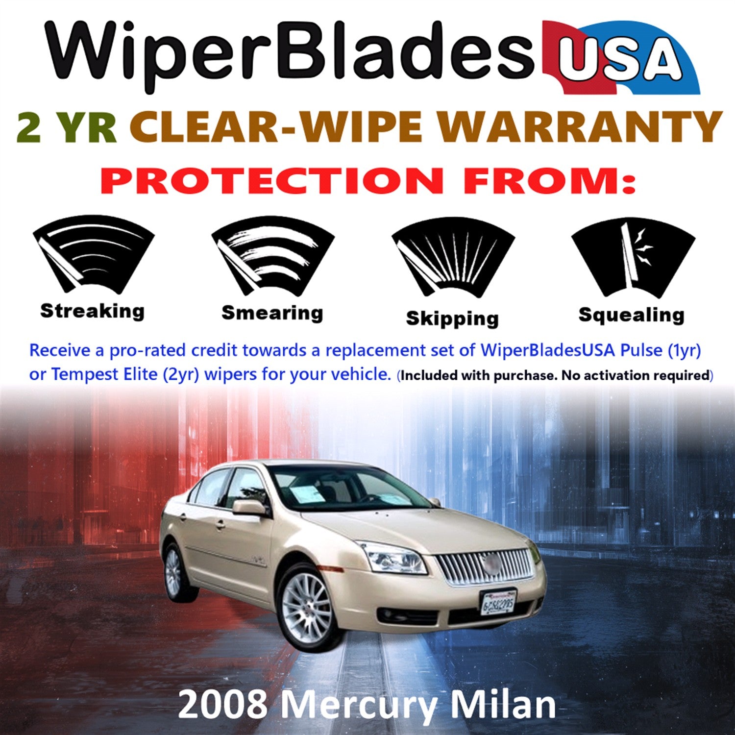 2008 Mercury Milan Front Wiper blades Set  Includes 2yr Wear Warranty & Free Delivery