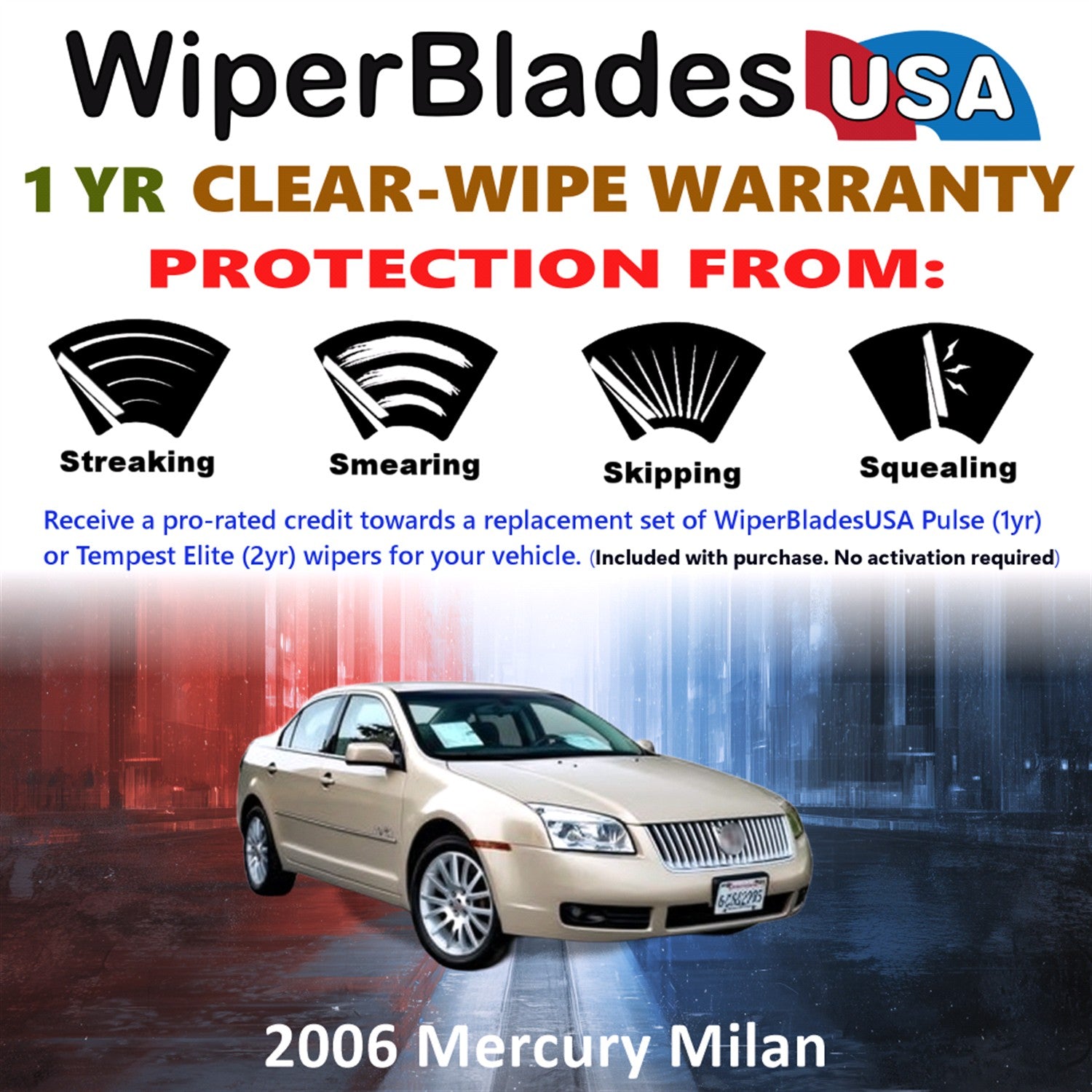 2006 Mercury Milan Front Wiper blades Set Includes 1yr Wear Warranty & Free Delivery