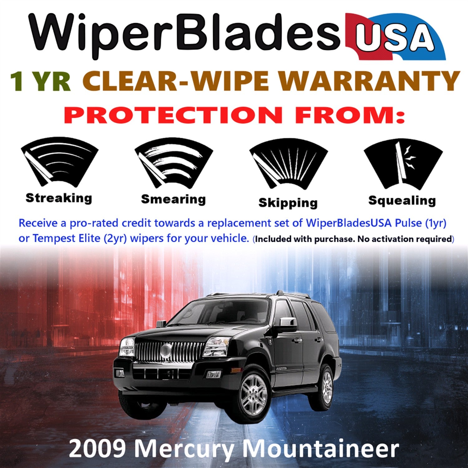 2009 Mercury Mountaineer Front w/Rear Wiper blades Set Includes 1yr Wear Warranty & Free Delivery