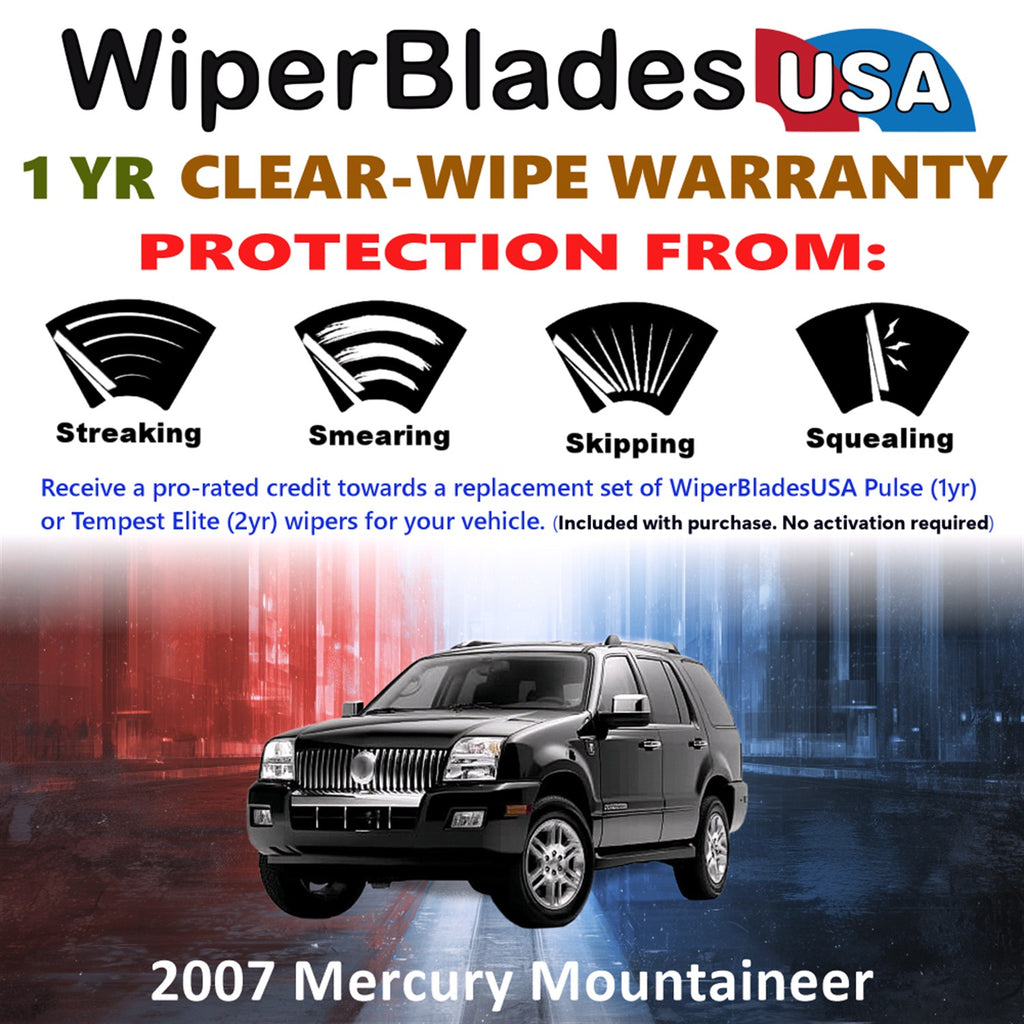 2007 Mercury Mountaineer Front w/Rear Wiper blades Set Includes 1yr Wear Warranty & Free Delivery