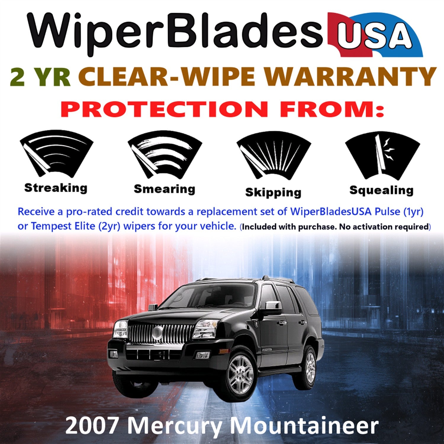 2007 Mercury Mountaineer Front w/Rear Wiper blades Set  Includes 2yr Wear Warranty & Free Delivery