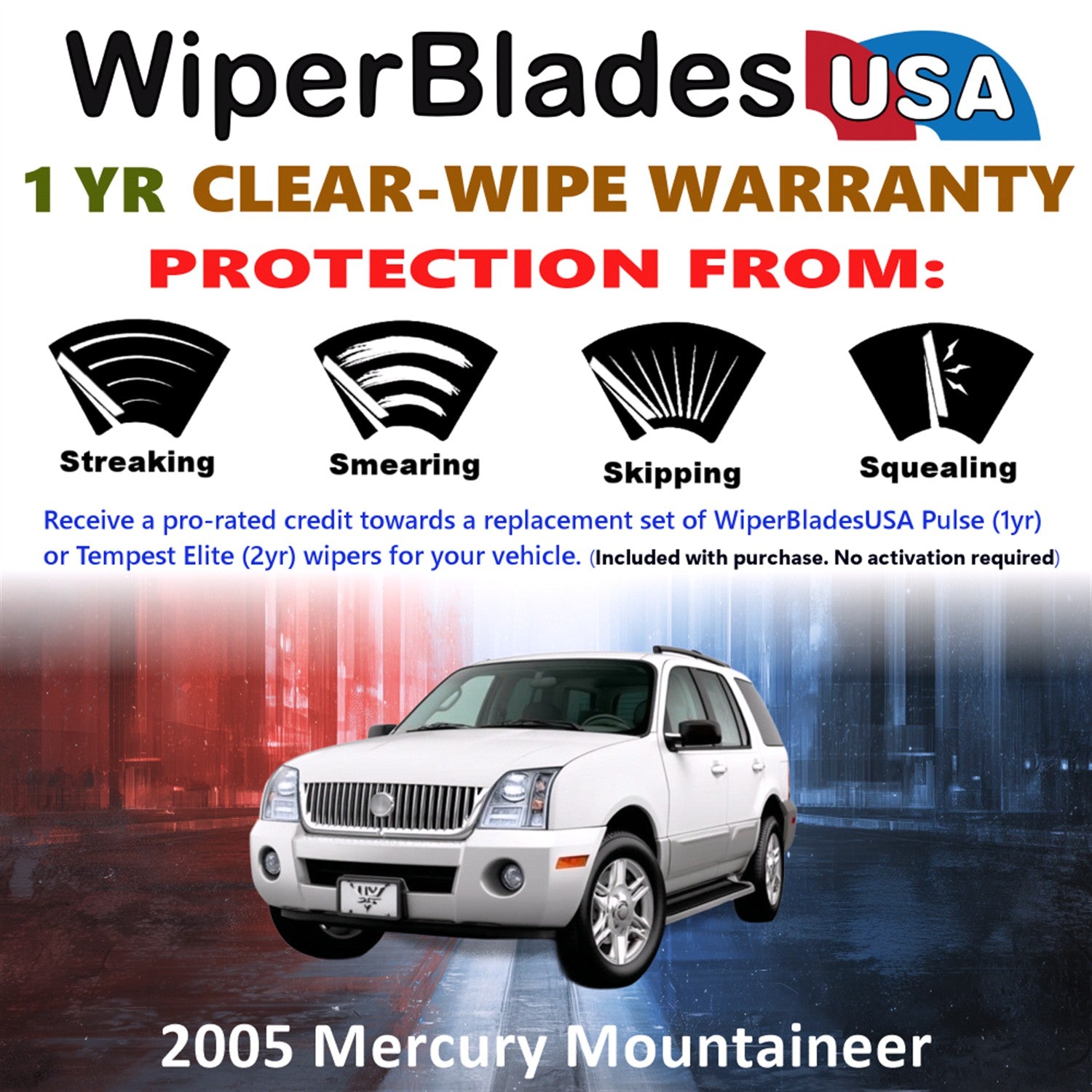 2005 Mercury Mountaineer Front w/Rear Wiper blades Set Includes 1yr Wear Warranty & Free Delivery