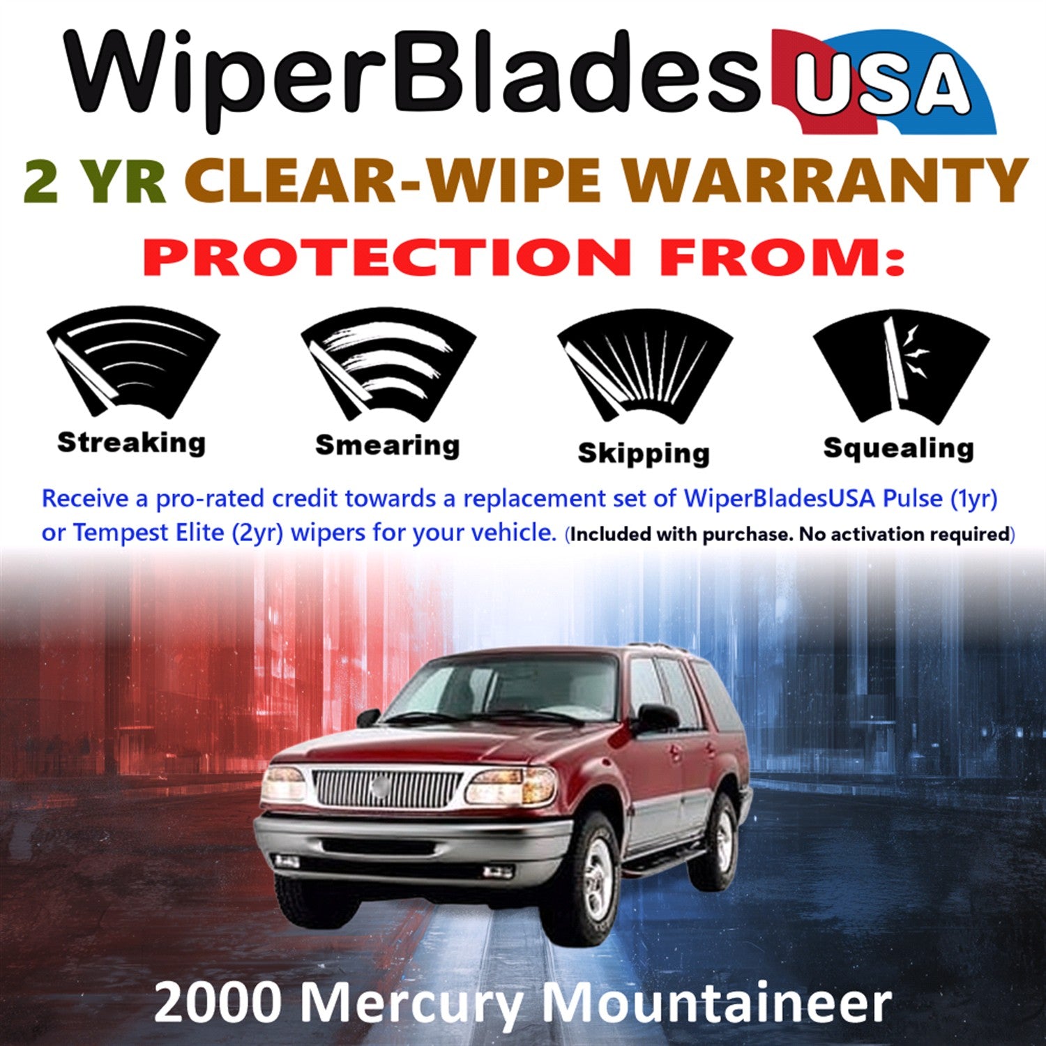 2000 Mercury Mountaineer Front Wiper blades Set  Includes 2yr Wear Warranty & Free Delivery