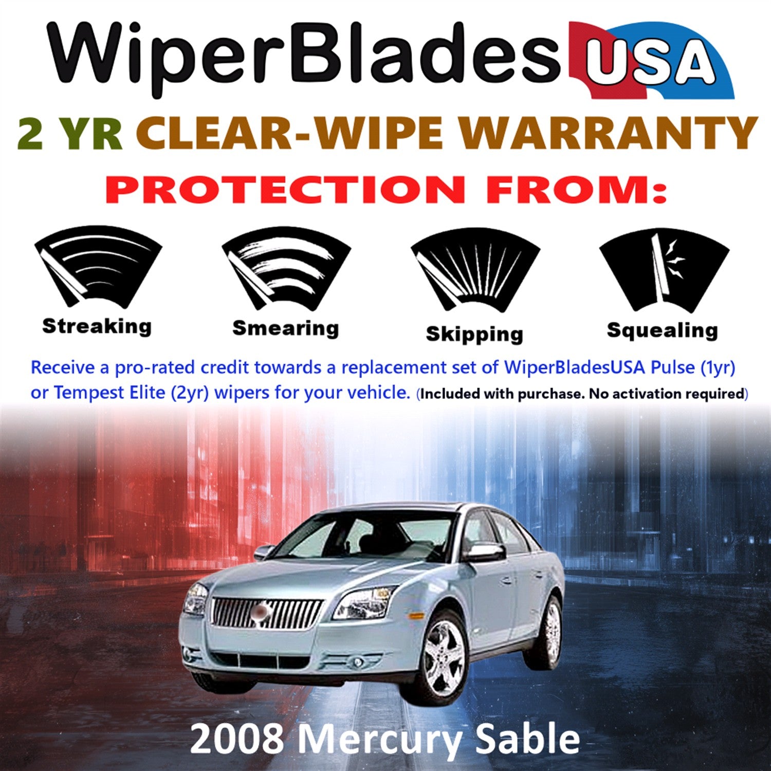 2008 Mercury Sable Front Wiper blades Set  Includes 2yr Wear Warranty & Free Delivery