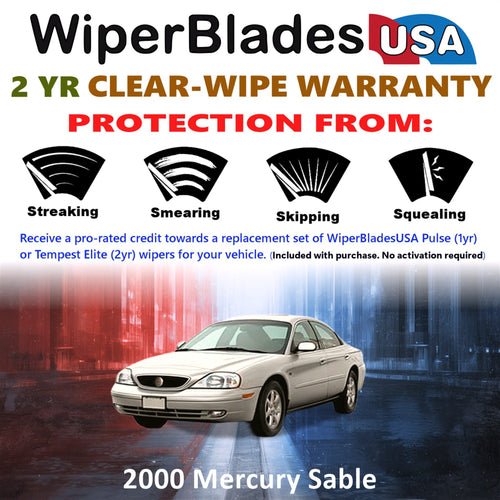 2000 Mercury Sable Front w/Rear Wiper blades Set  Includes 2yr Wear Warranty & Free Delivery