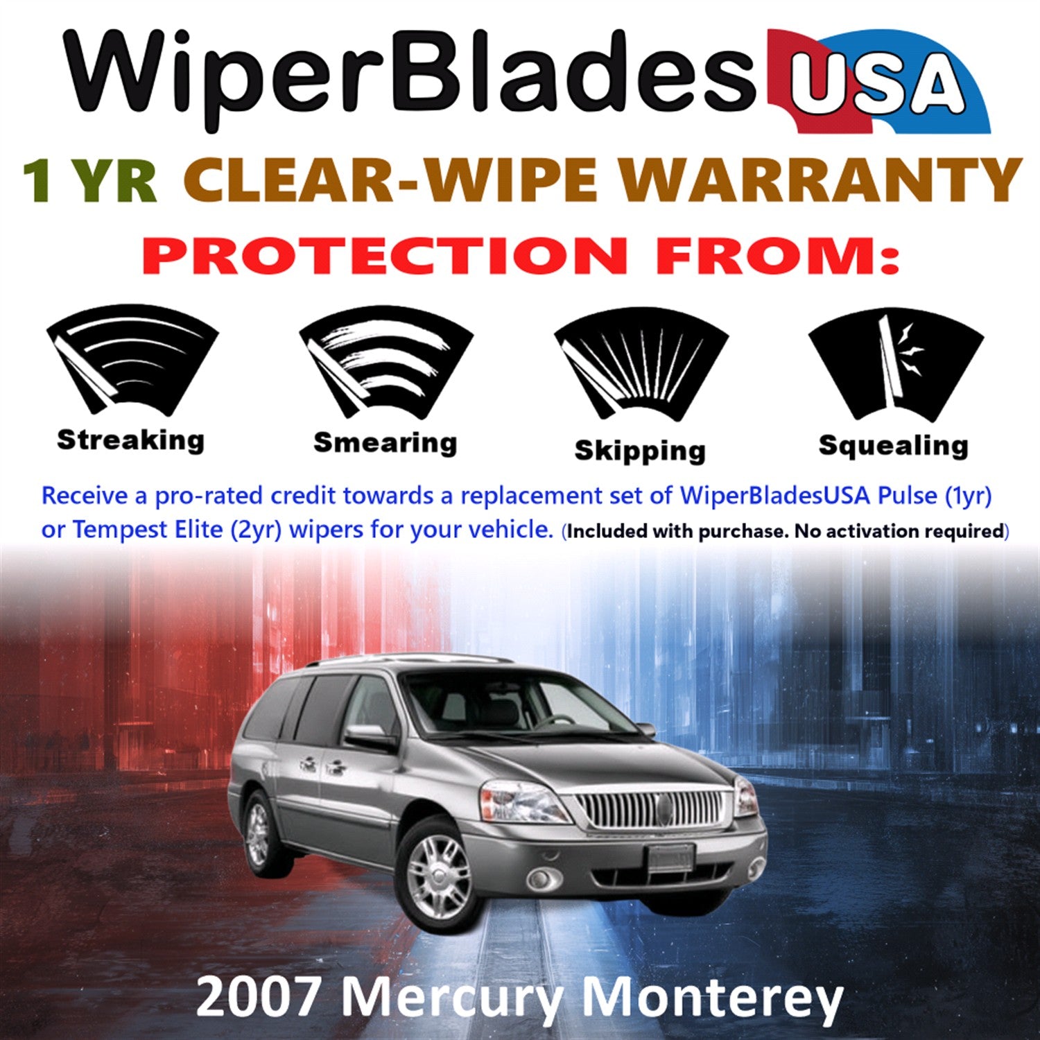 2007 Mercury Monterey Front w/Rear Wiper blades Set Includes 1yr Wear Warranty & Free Delivery