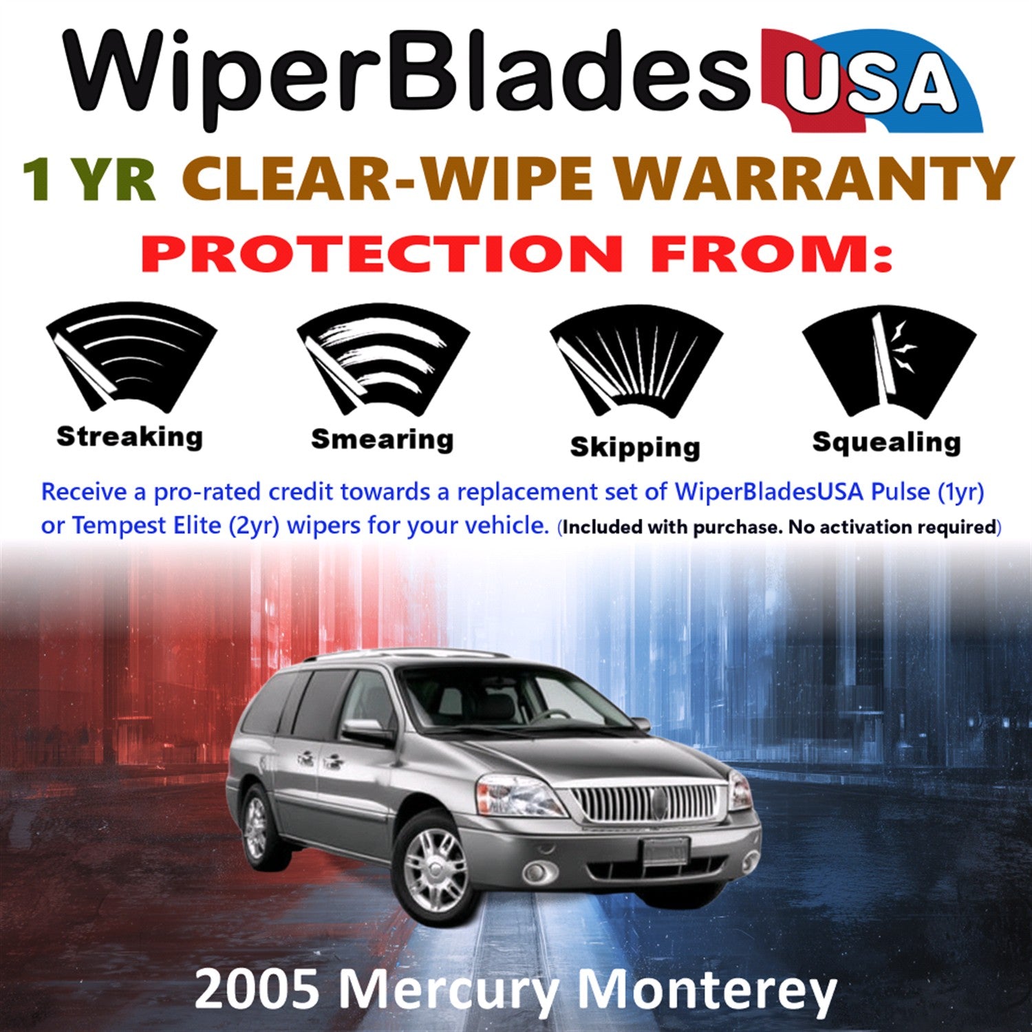 2005 Mercury Monterey Front w/Rear Wiper blades Set Includes 1yr Wear Warranty & Free Delivery