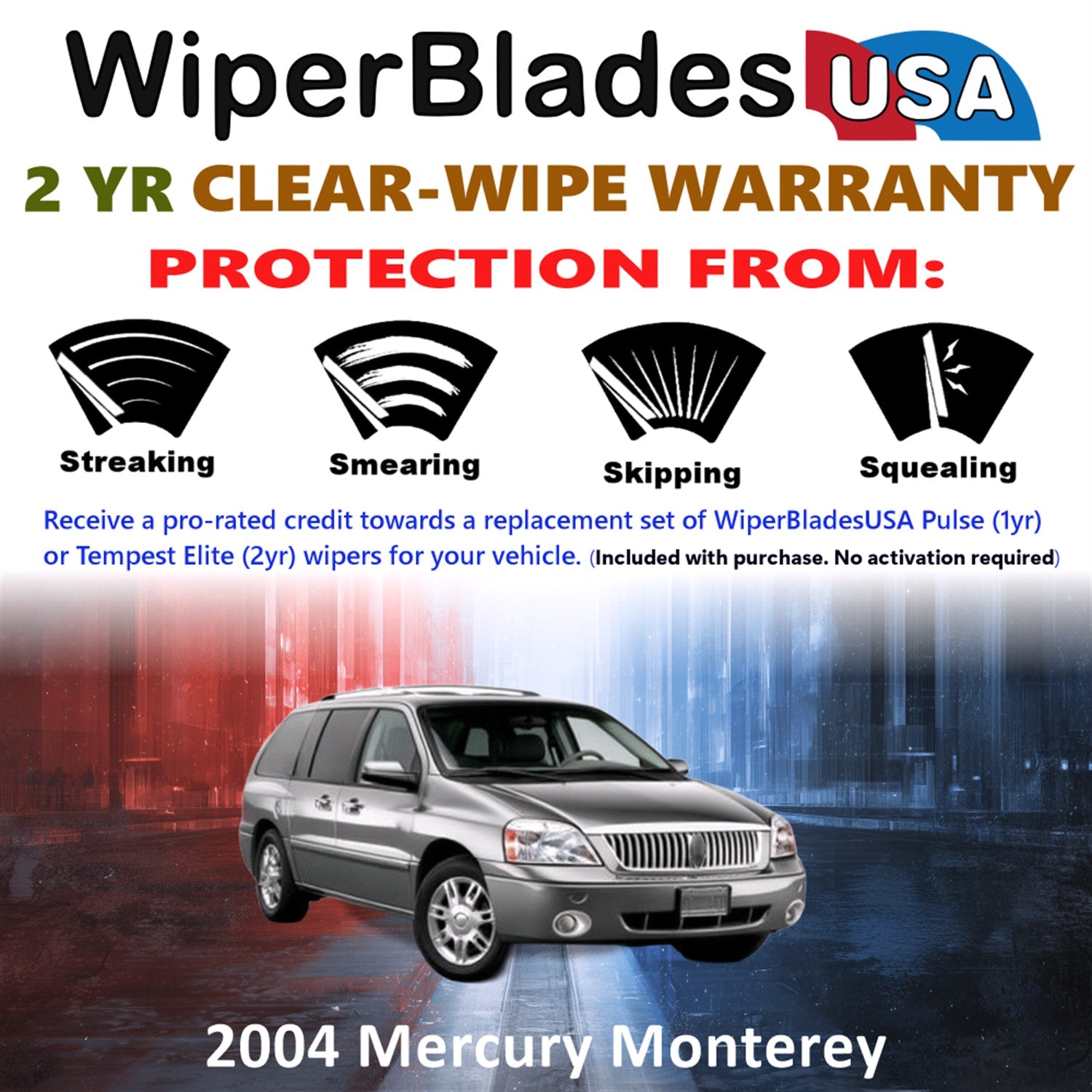 2004 Mercury Monterey Front Wiper blades Set  Includes 2yr Wear Warranty & Free Delivery