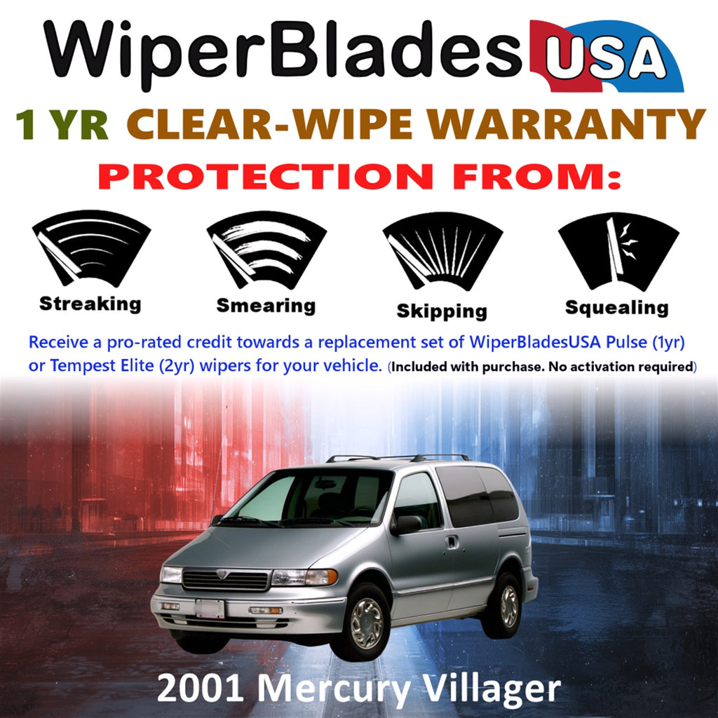 2001 Mercury Villager Front w/Rear Wiper blades Set Includes 1yr Wear Warranty & Free Delivery