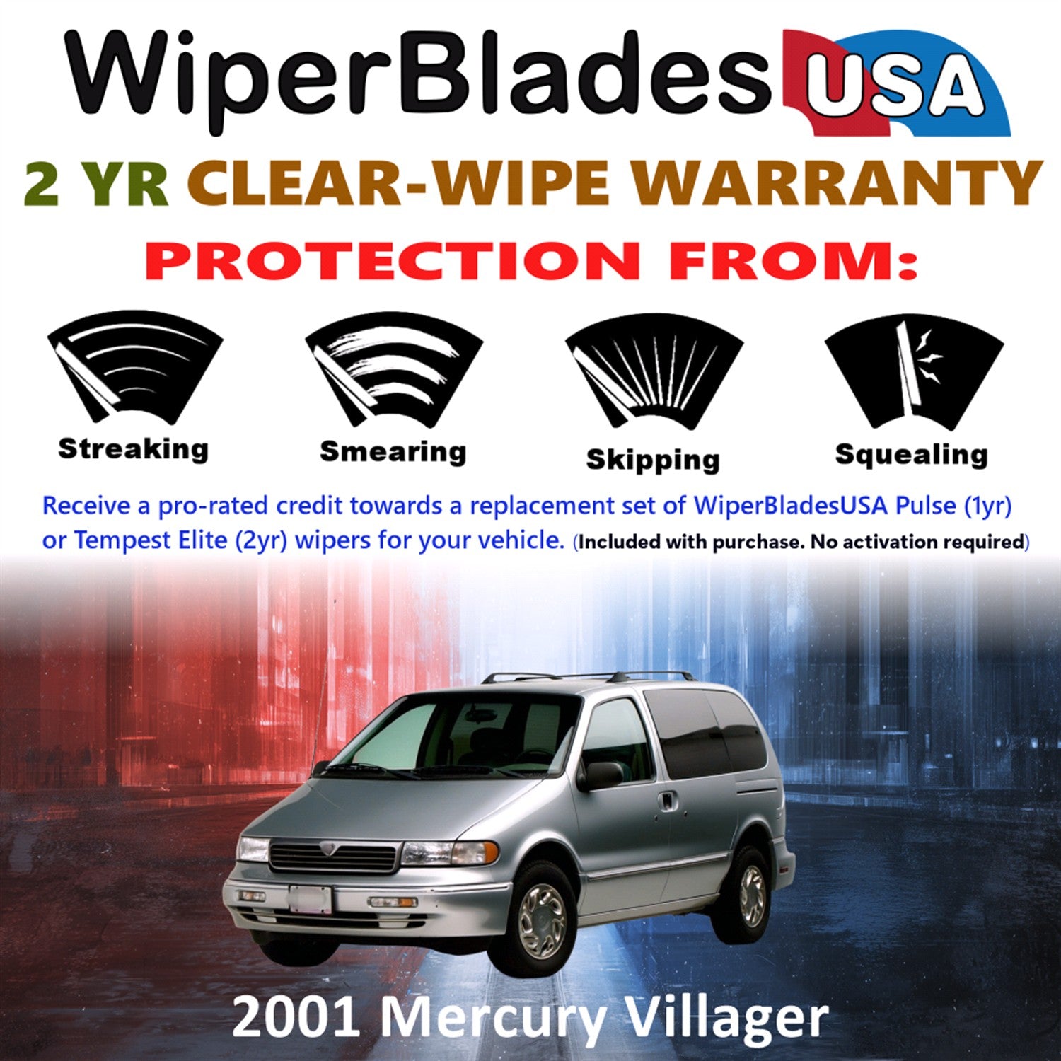 2001 Mercury Villager Front Wiper blades Set  Includes 2yr Wear Warranty & Free Delivery