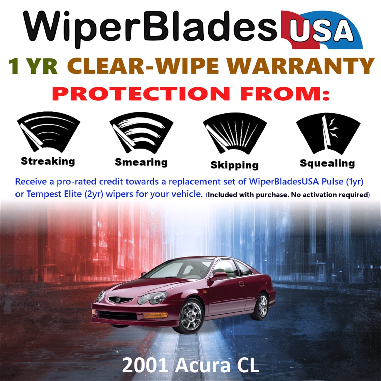 2001 Acura CL Front Wiper blades Set Includes 1yr Wear Warranty & Free Delivery