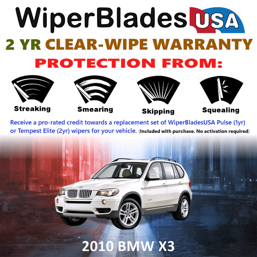 2010 BMW X3 Front w/Rear Wiper blades Set  Includes 2yr Wear Warranty & Free Delivery