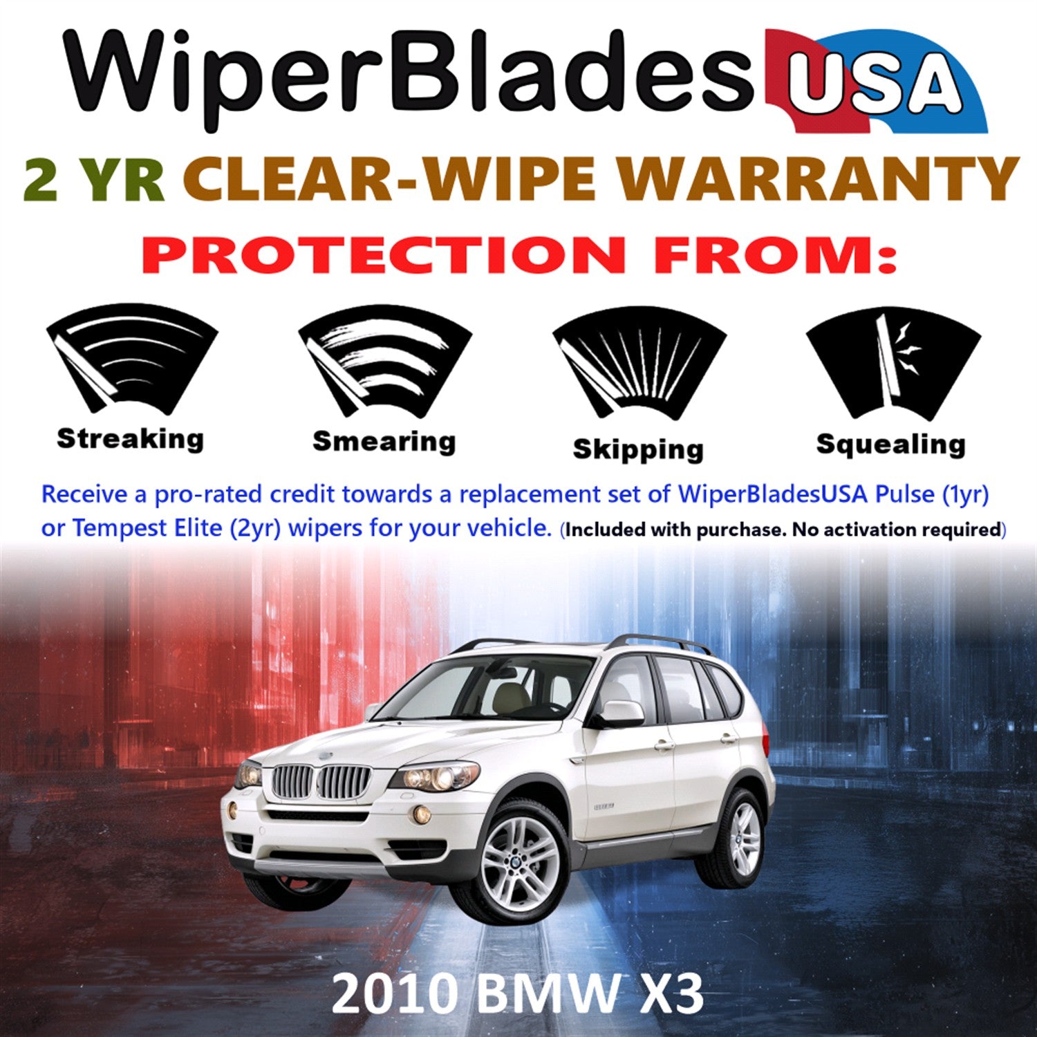 2010 BMW X3 Front w/Rear Wiper blades Set  Includes 2yr Wear Warranty & Free Delivery