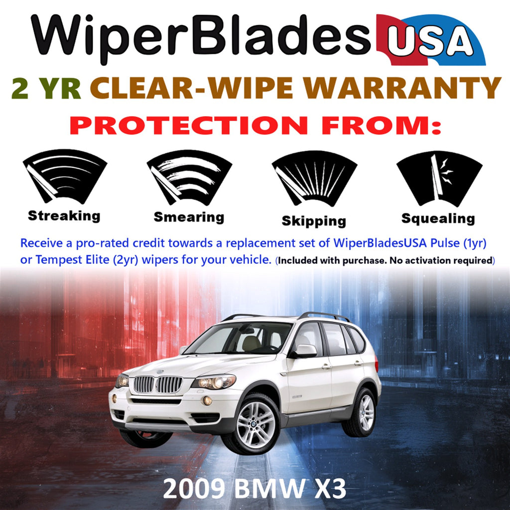 2009 BMW X3 Front w/Rear Wiper blades Set  Includes 2yr Wear Warranty & Free Delivery