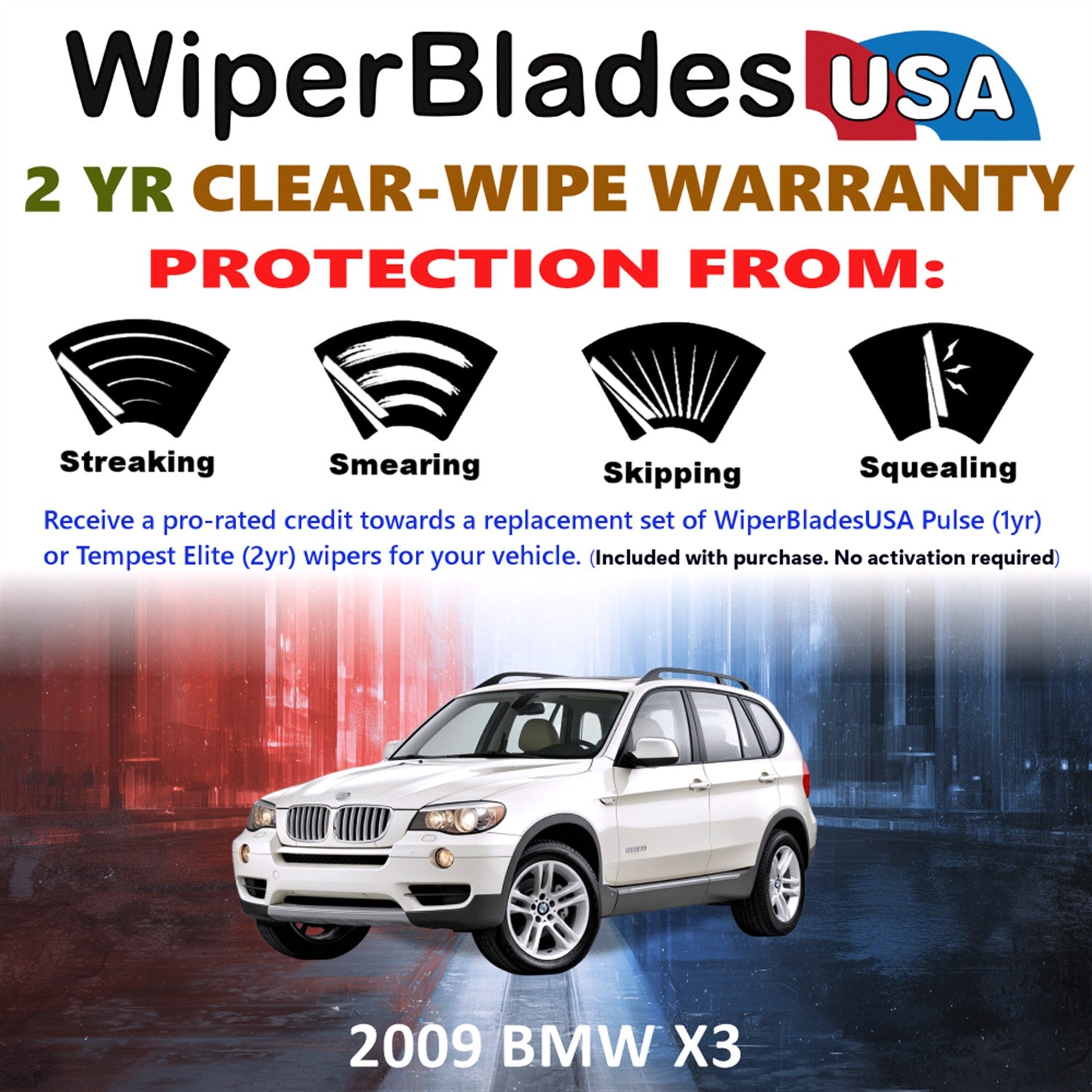 2009 BMW X3 Front w/Rear Wiper blades Set  Includes 2yr Wear Warranty & Free Delivery