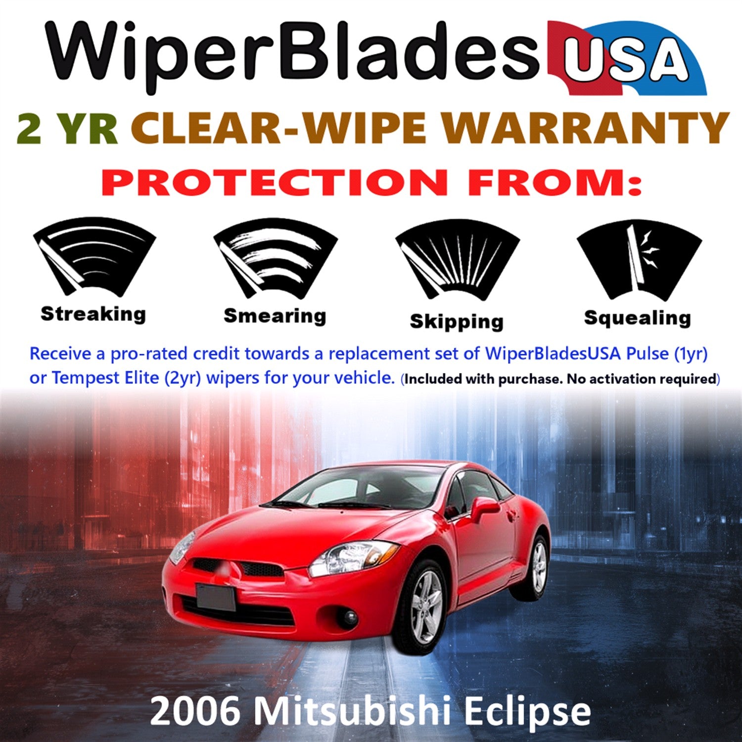 2006 Mitsubishi Eclipse Front w/Rear Wiper blades Set  Includes 2yr Wear Warranty & Free Delivery