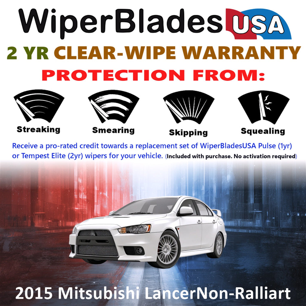 2015 Mitsubishi Lancer Non-Ralliart Front w/Rear Wiper blades Set  Includes 2yr Wear Warranty & Free Delivery
