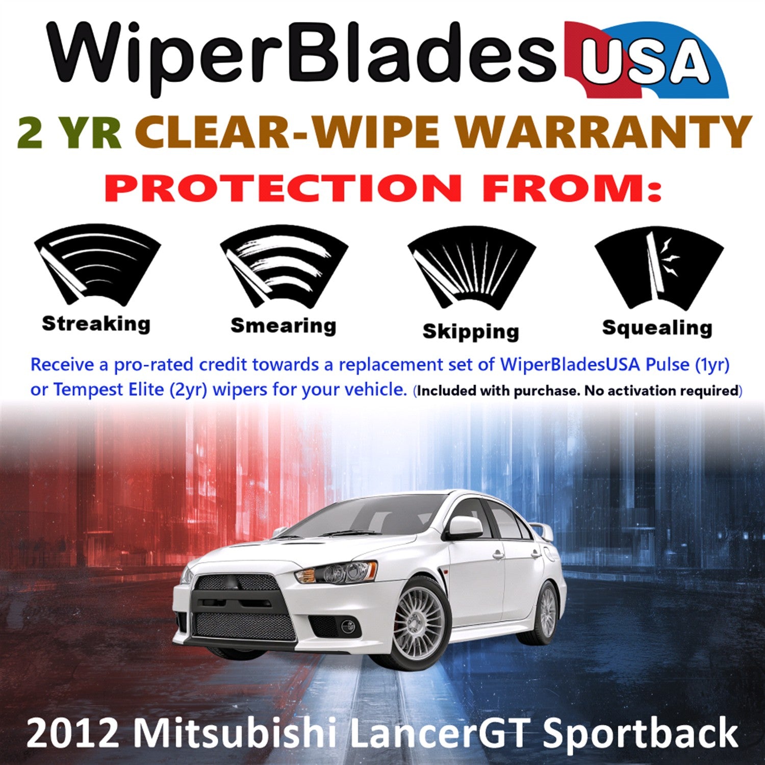 2012 Mitsubishi Lancer GT Sportback Front w/Rear Wiper blades Set  Includes 2yr Wear Warranty & Free Delivery