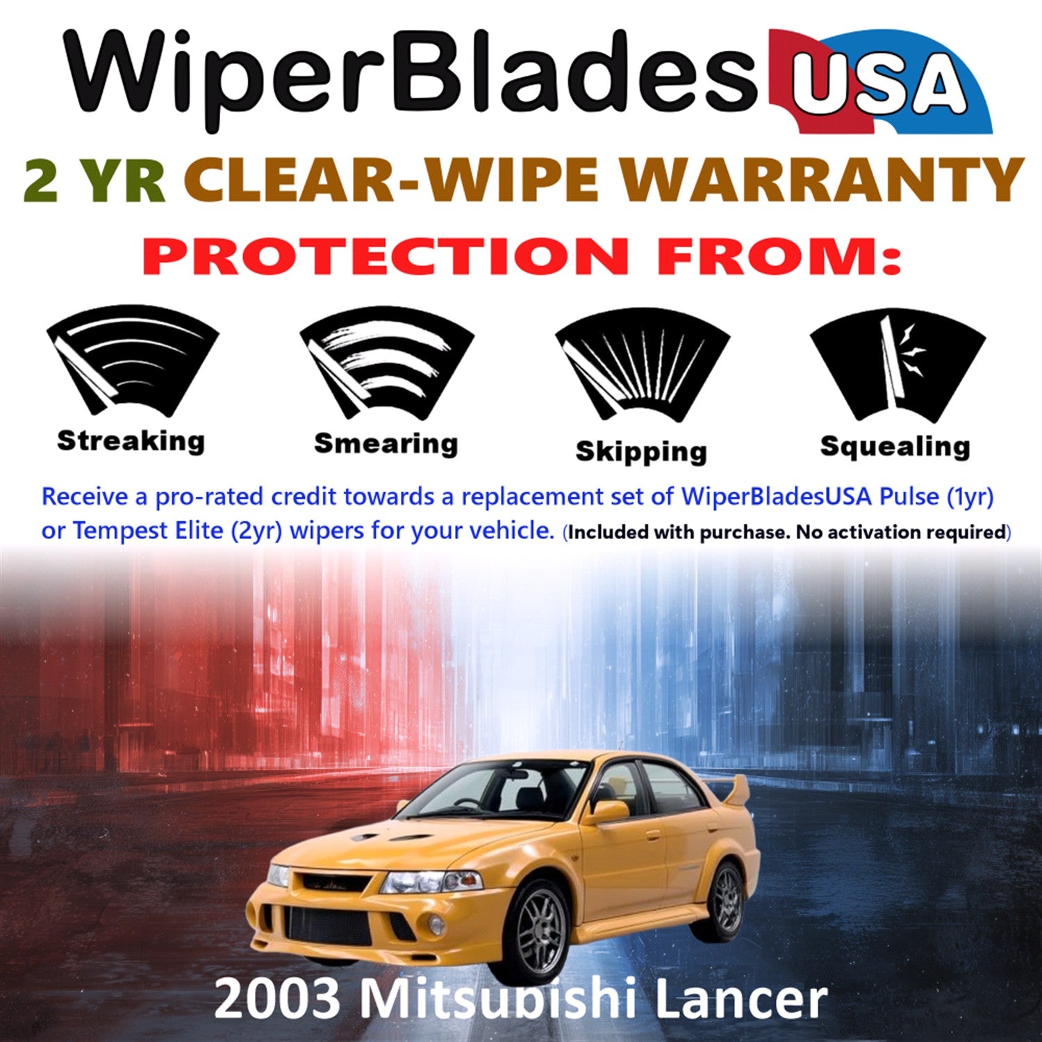 2003 Mitsubishi Lancer Front w/Rear Wiper blades Set  Includes 2yr Wear Warranty & Free Delivery