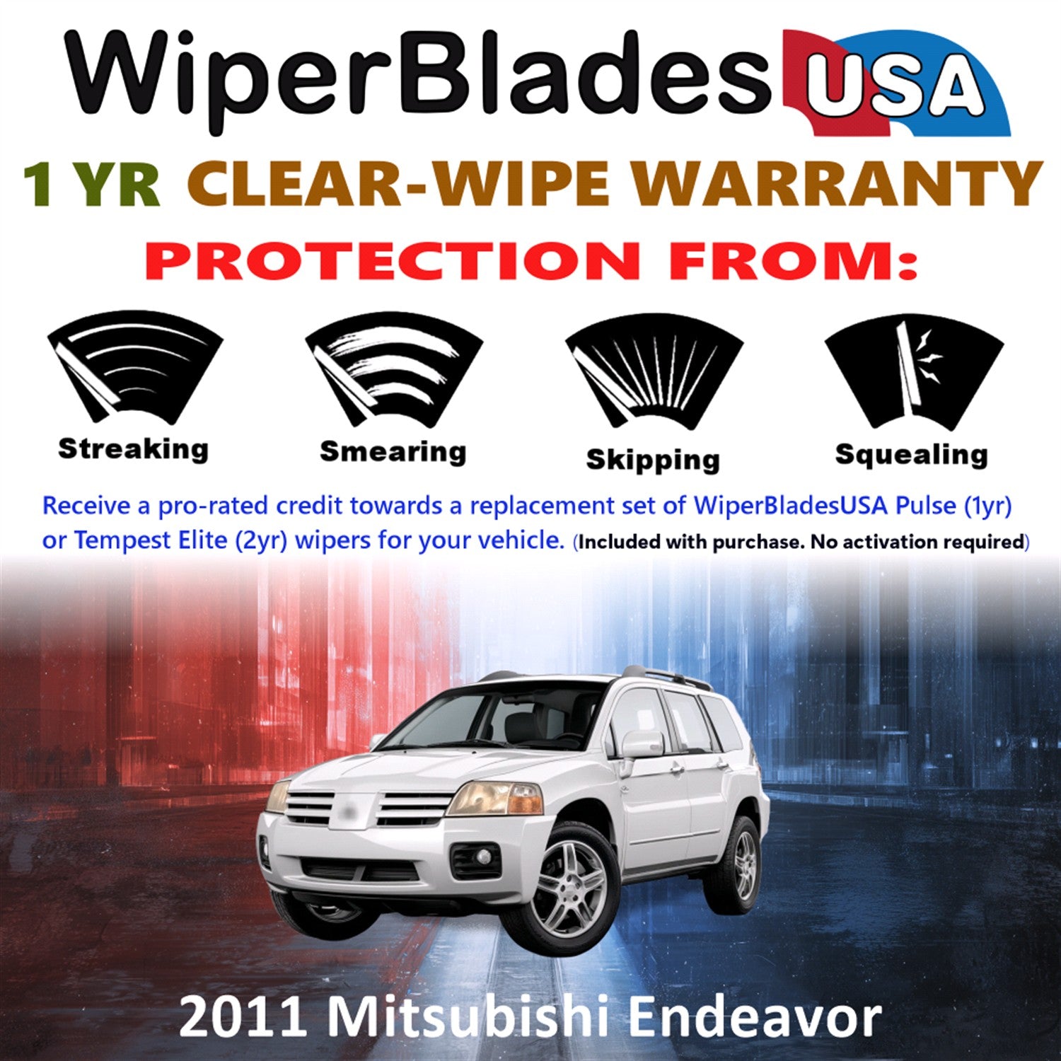 2011 Mitsubishi Endeavor Front w/Rear Wiper blades Set Includes 1yr Wear Warranty & Free Delivery