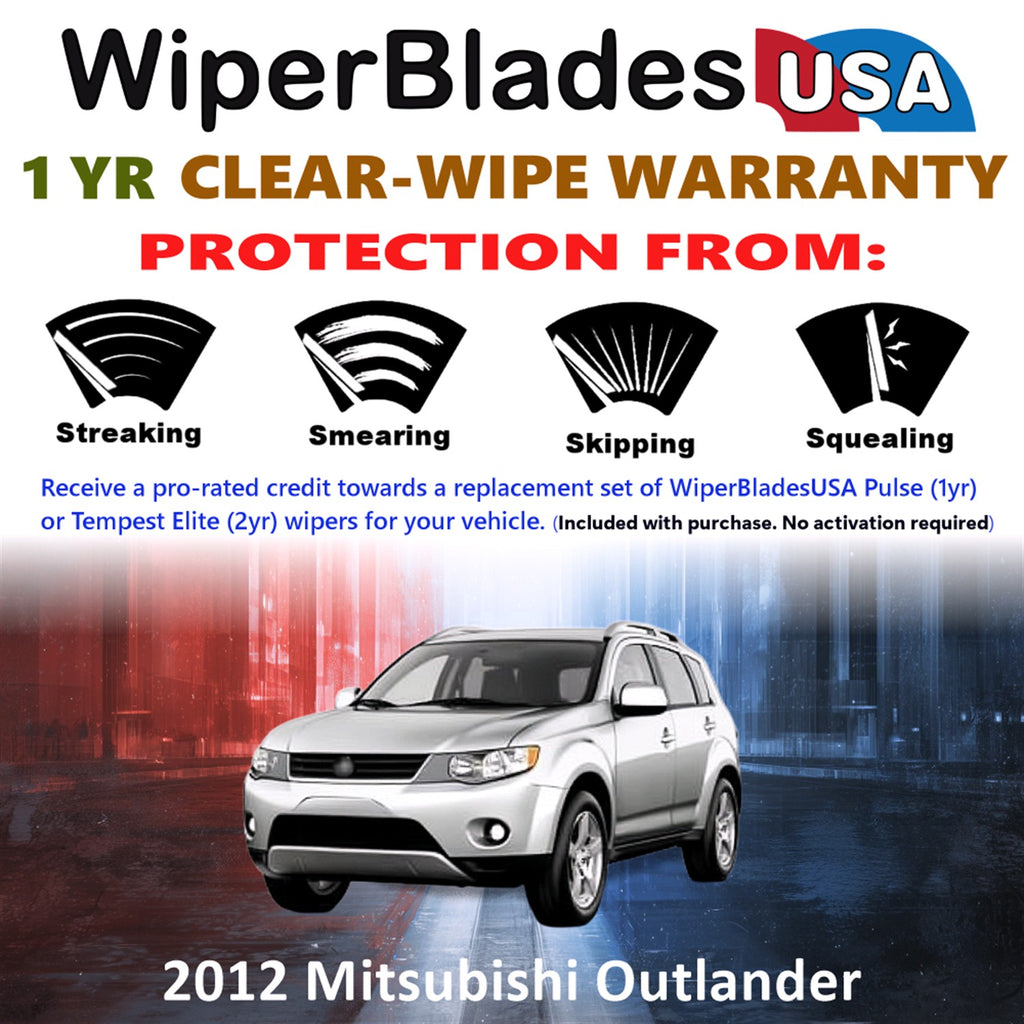 2012 Mitsubishi Outlander Front w/Rear Wiper blades Set Includes 1yr Wear Warranty & Free Delivery