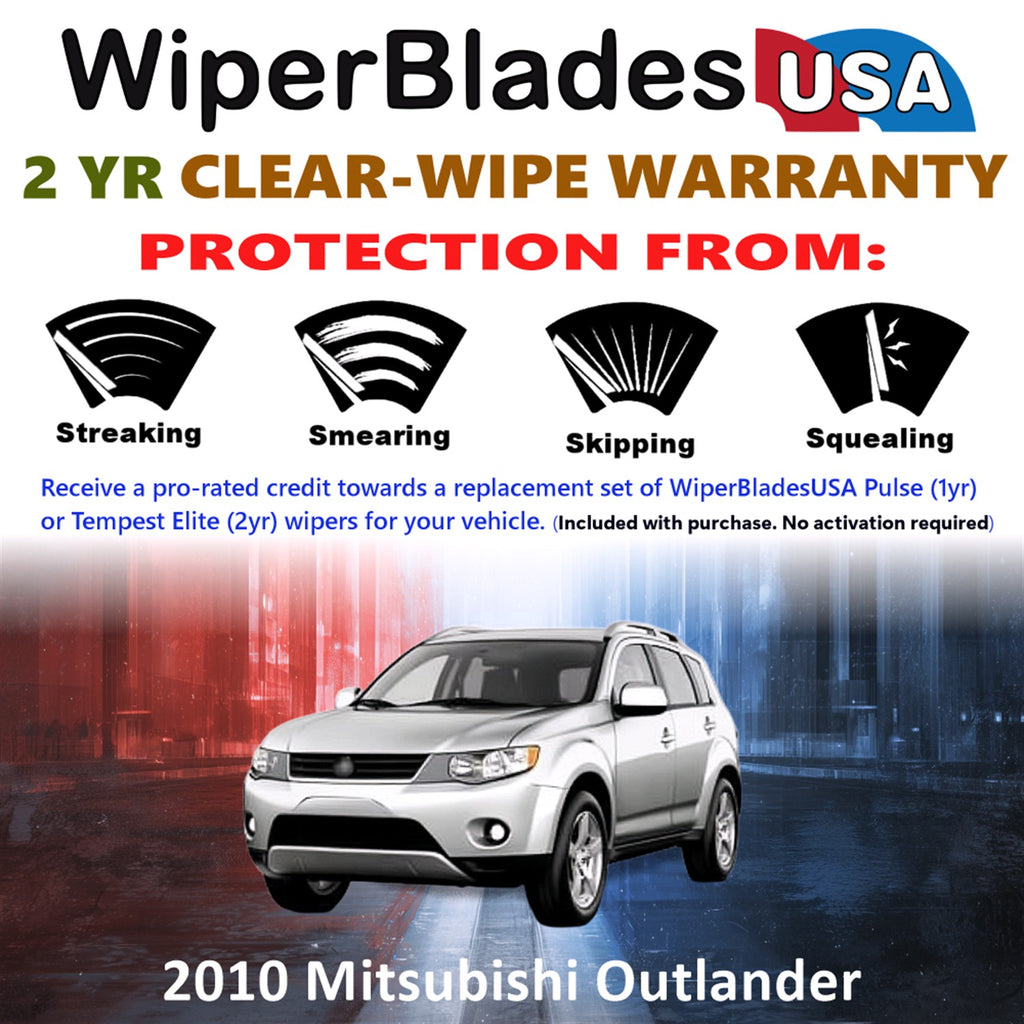 2010 Mitsubishi Outlander Front w/Rear Wiper blades Set  Includes 2yr Wear Warranty & Free Delivery