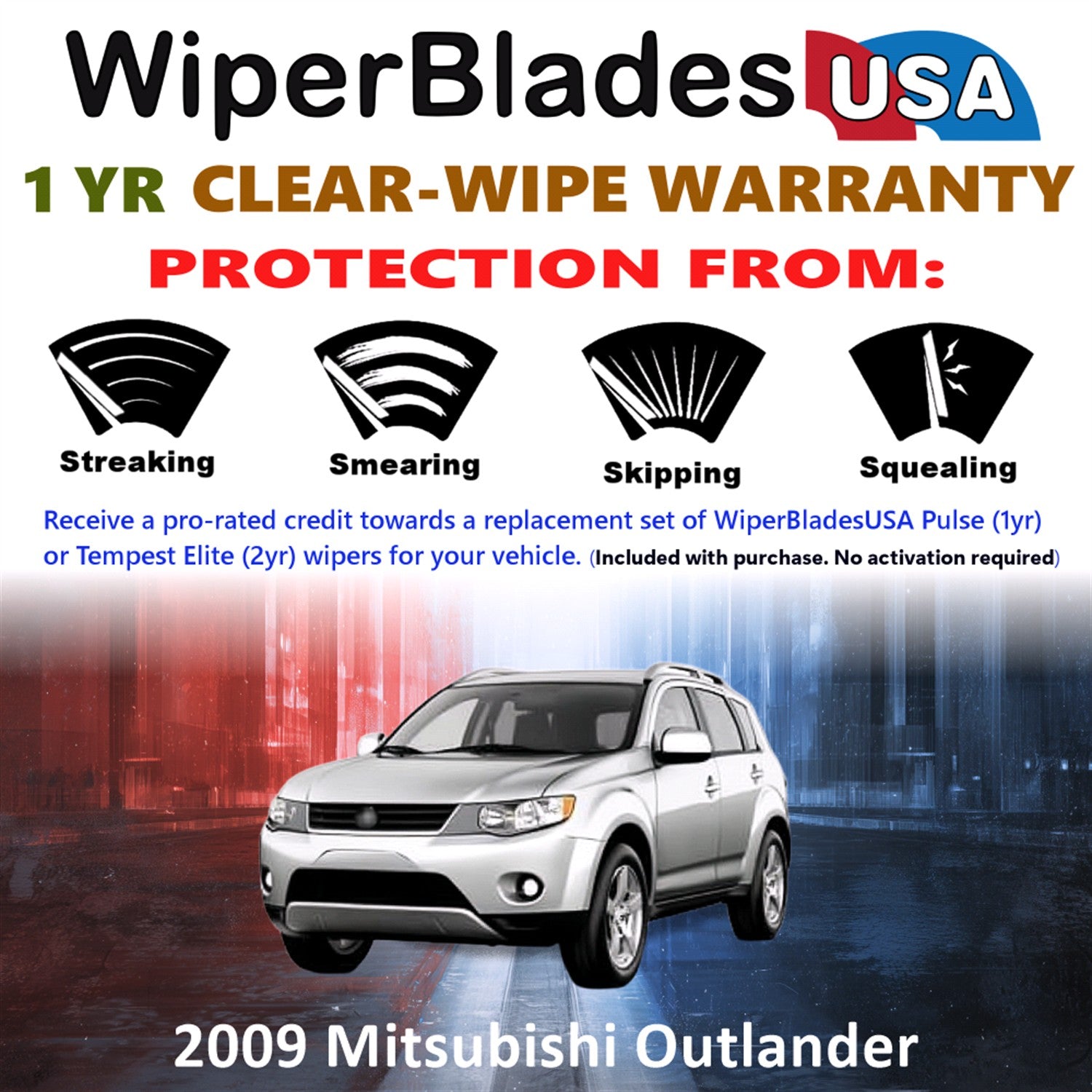 2009 Mitsubishi Outlander Front w/Rear Wiper blades Set Includes 1yr Wear Warranty & Free Delivery
