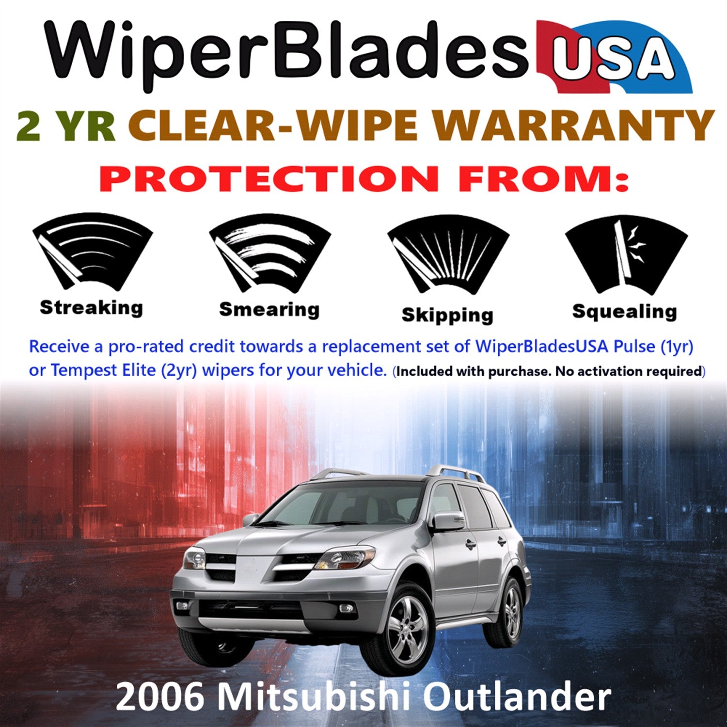 2006 Mitsubishi Outlander Front w/Rear Wiper blades Set  Includes 2yr Wear Warranty & Free Delivery