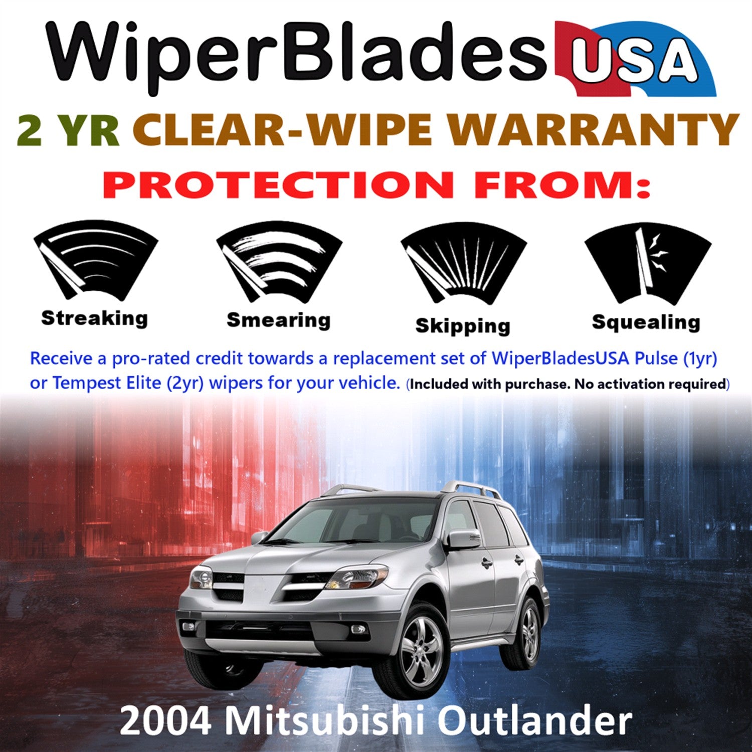 2004 Mitsubishi Outlander Front w/Rear Wiper blades Set  Includes 2yr Wear Warranty & Free Delivery