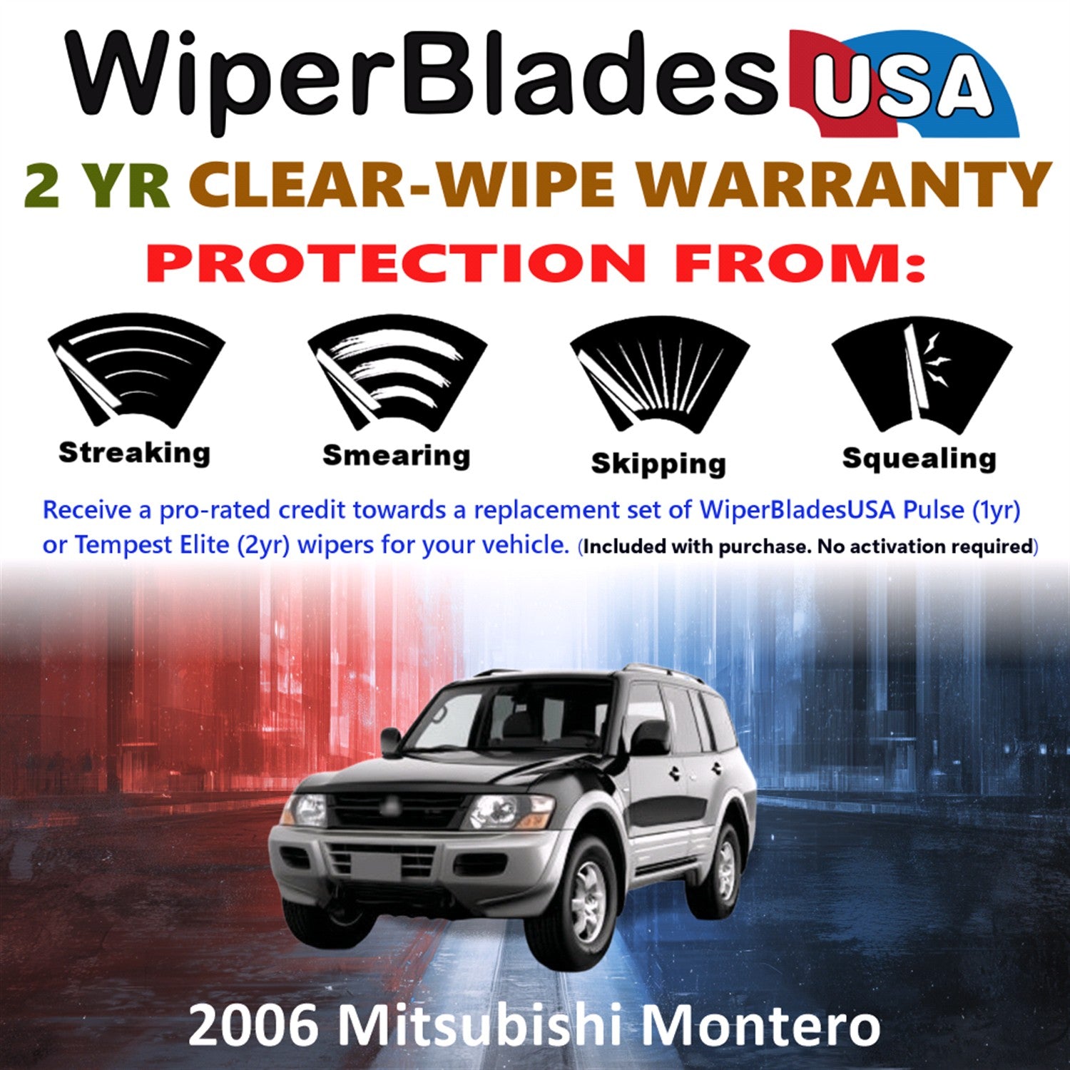 2006 Mitsubishi Montero Front w/Rear Wiper blades Set  Includes 2yr Wear Warranty & Free Delivery