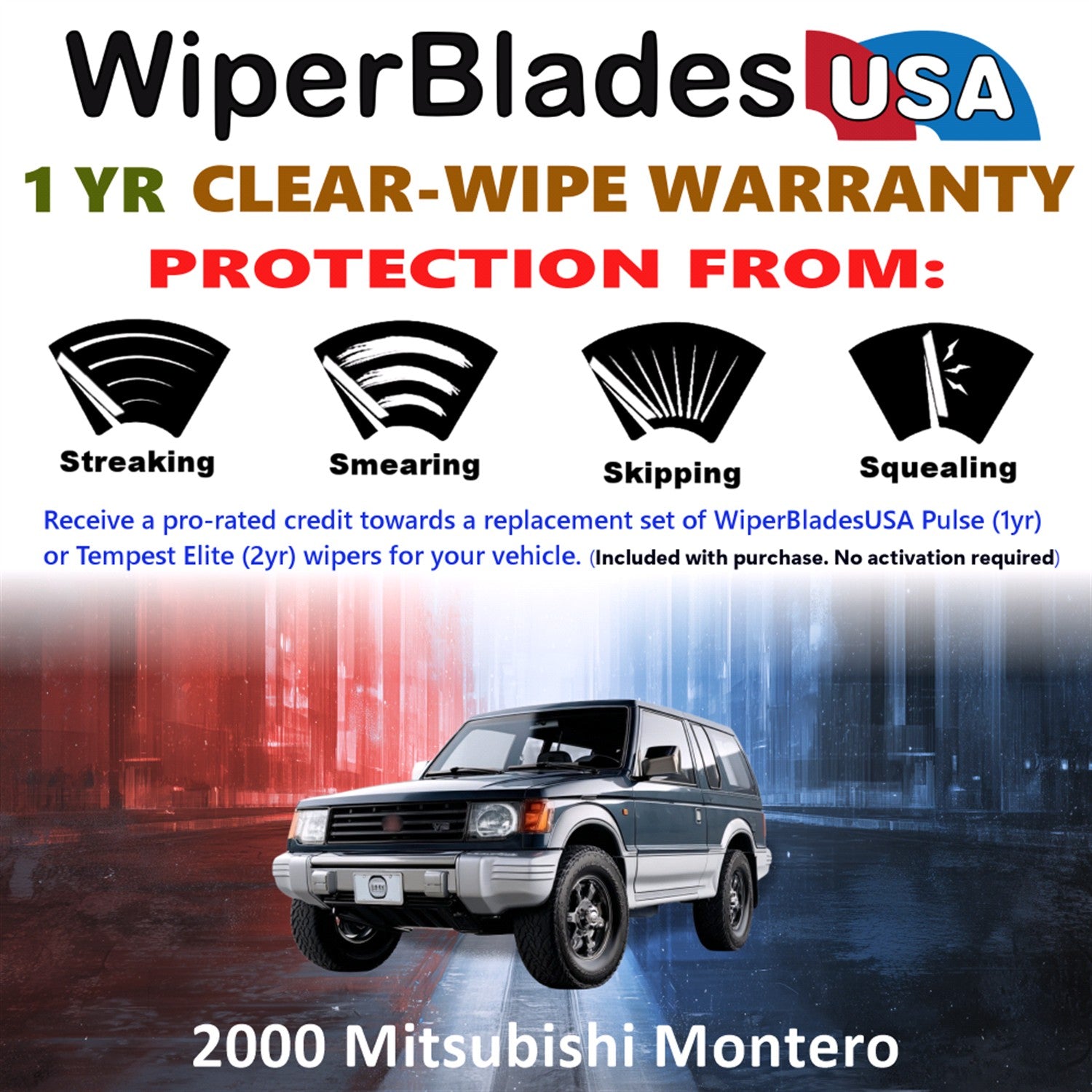 2000 Mitsubishi Montero Front w/Rear Wiper blades Set Includes 1yr Wear Warranty & Free Delivery