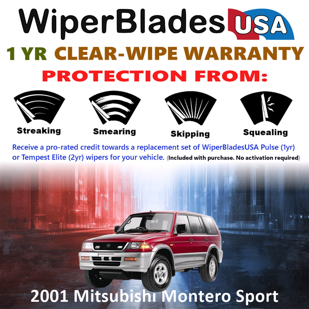 2001 Mitsubishi Montero Sport Front w/Rear Wiper blades Set Includes 1yr Wear Warranty & Free Delivery