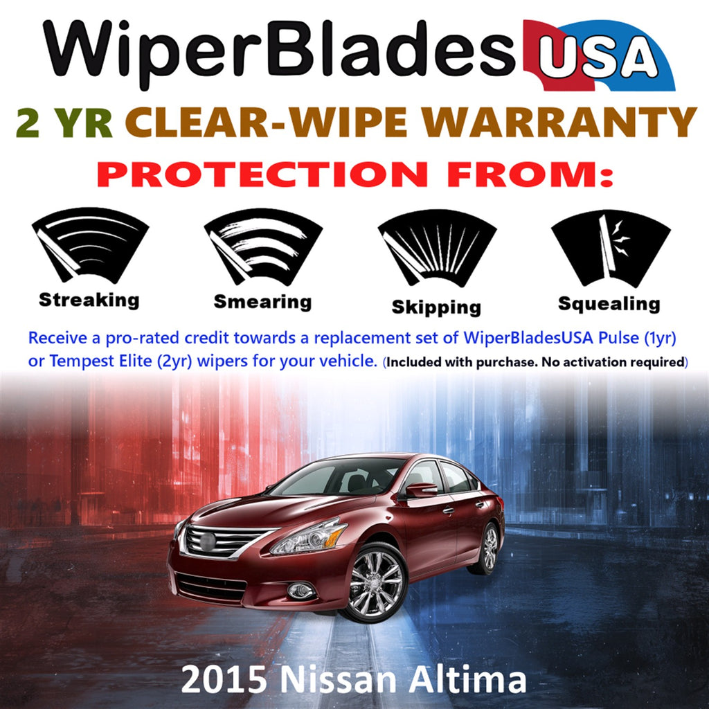 2015 Nissan Altima Front Wiper blades Set  Includes 2yr Wear Warranty & Free Delivery