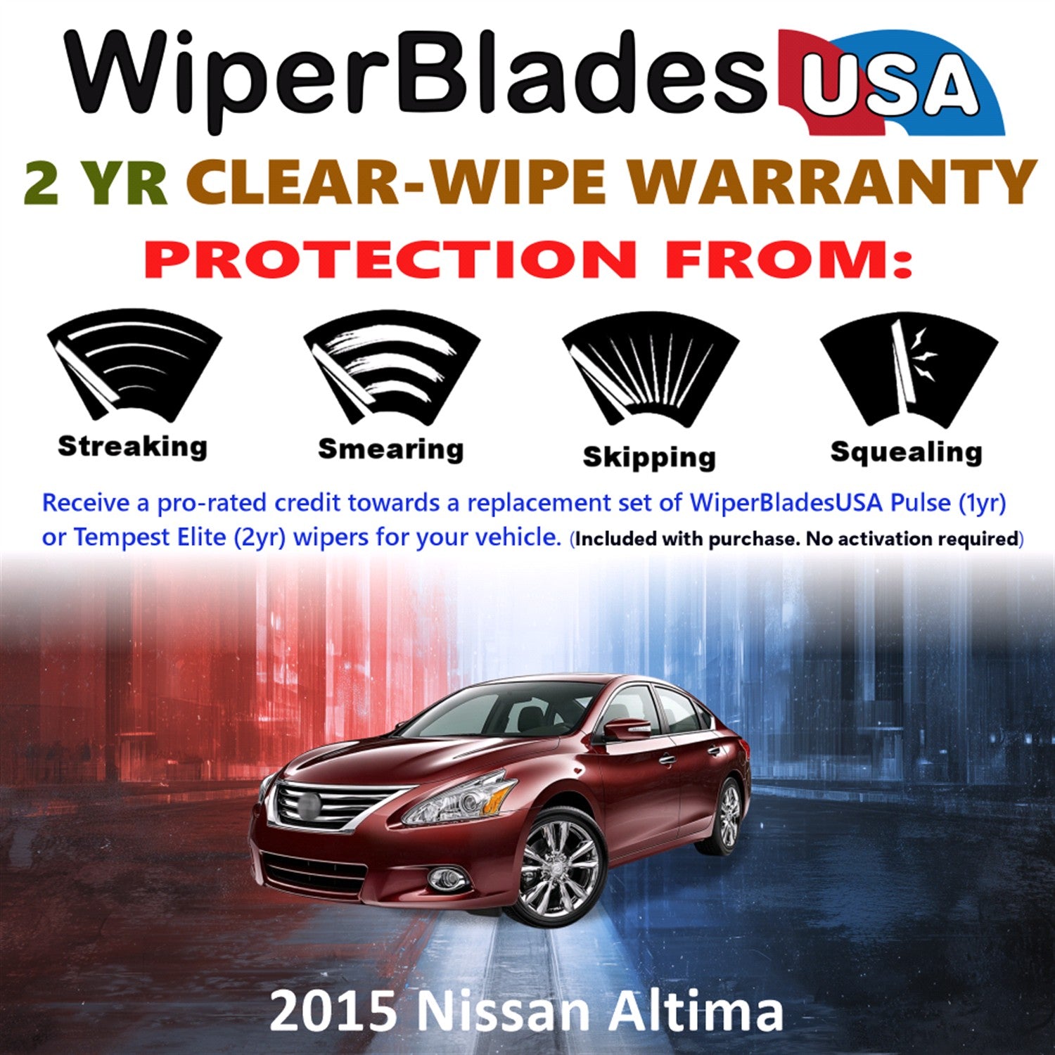 2015 Nissan Altima Front Wiper blades Set  Includes 2yr Wear Warranty & Free Delivery
