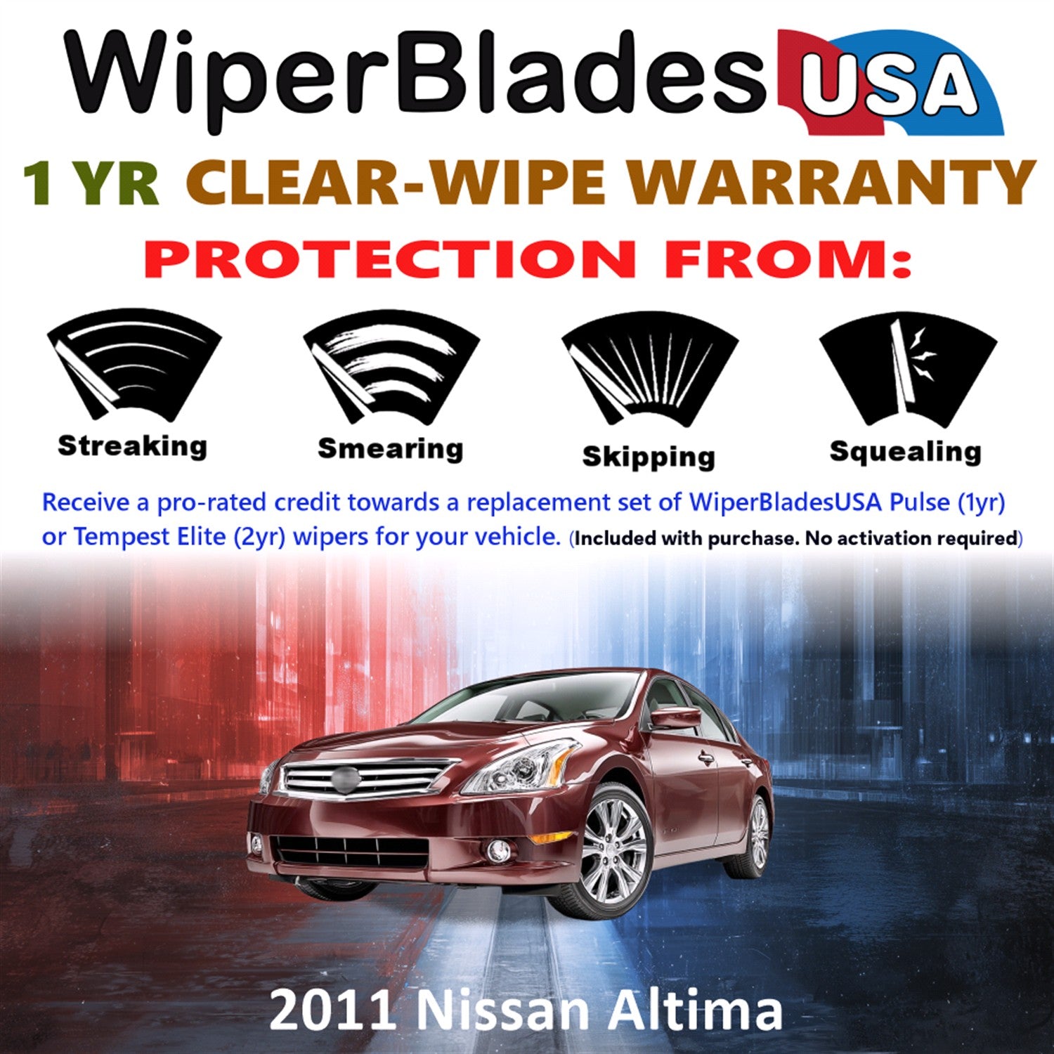 2011 Nissan Altima Front Wiper blades Set Includes 1yr Wear Warranty & Free Delivery