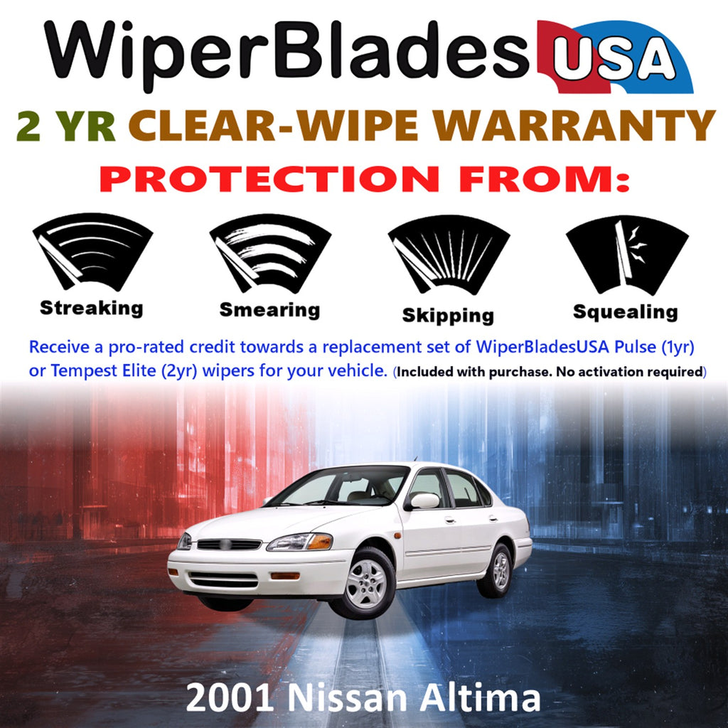 2001 Nissan Altima Front Wiper blades Set  Includes 2yr Wear Warranty & Free Delivery